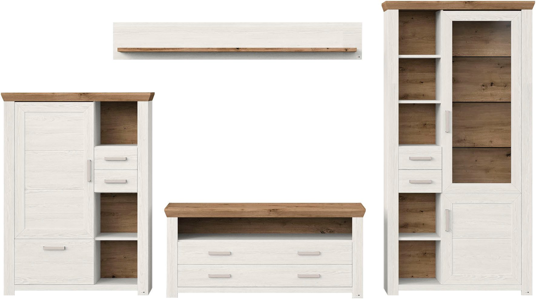 set one by Musterring Wandmeubel York Combinatie met 4 delen, in 3 kleurvarianten, totale breedte 370 cm (4-delig)