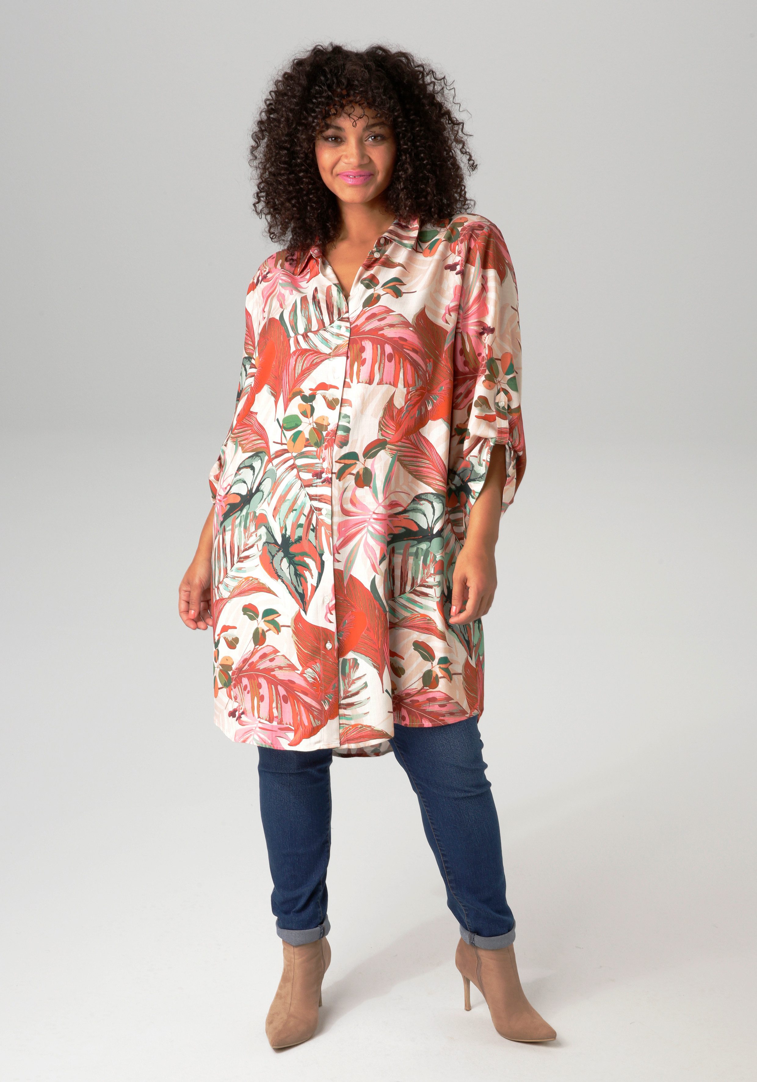 Aniston PLUS Overhemdblouse met grootformaat, kleurharmonieuze bladeren - nieuwe collectie