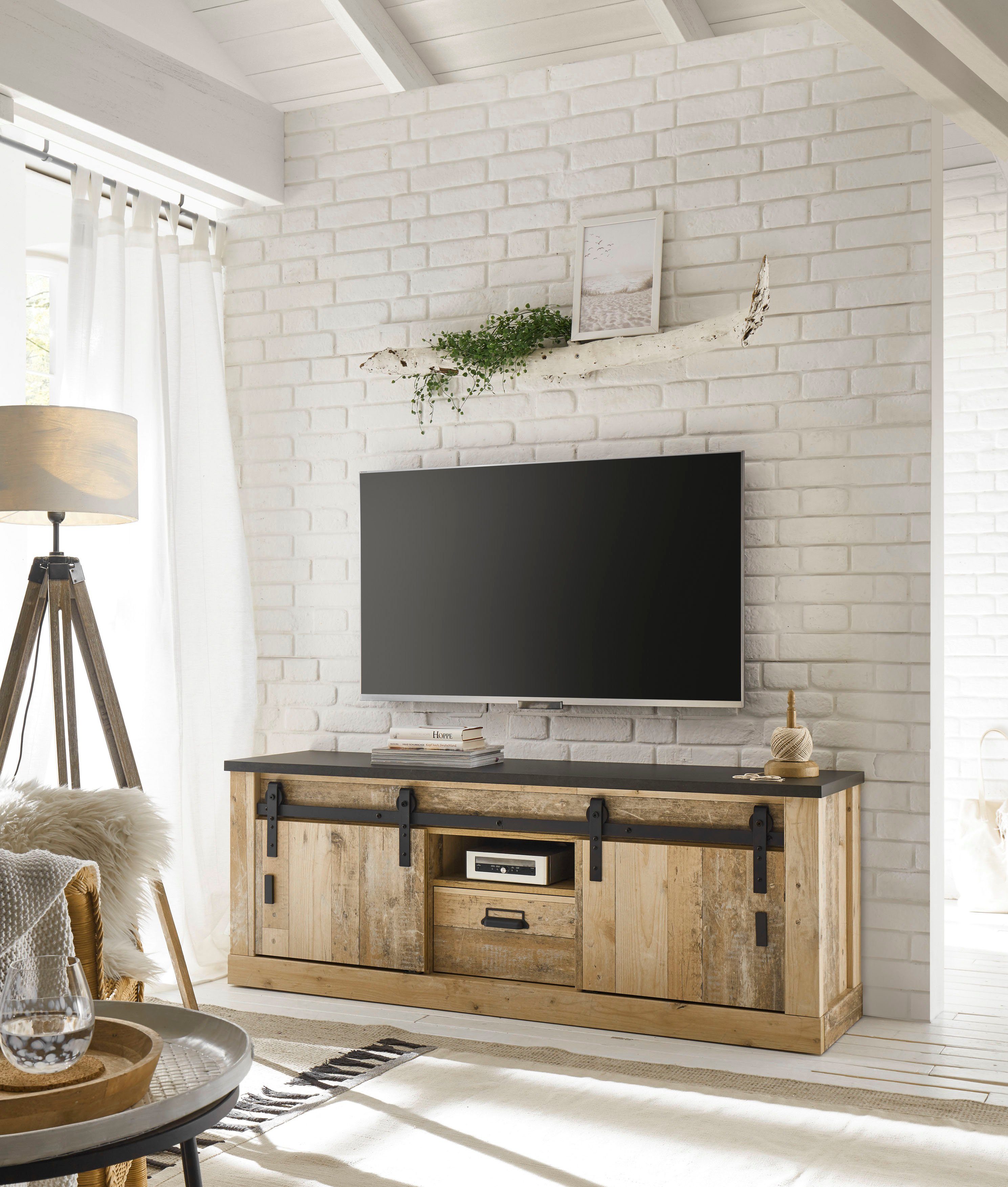 Home affaire Tv-meubel Sherwood Houtdecor, met schuurdeurbeslag en apothekersgreep, breedte 162 cm