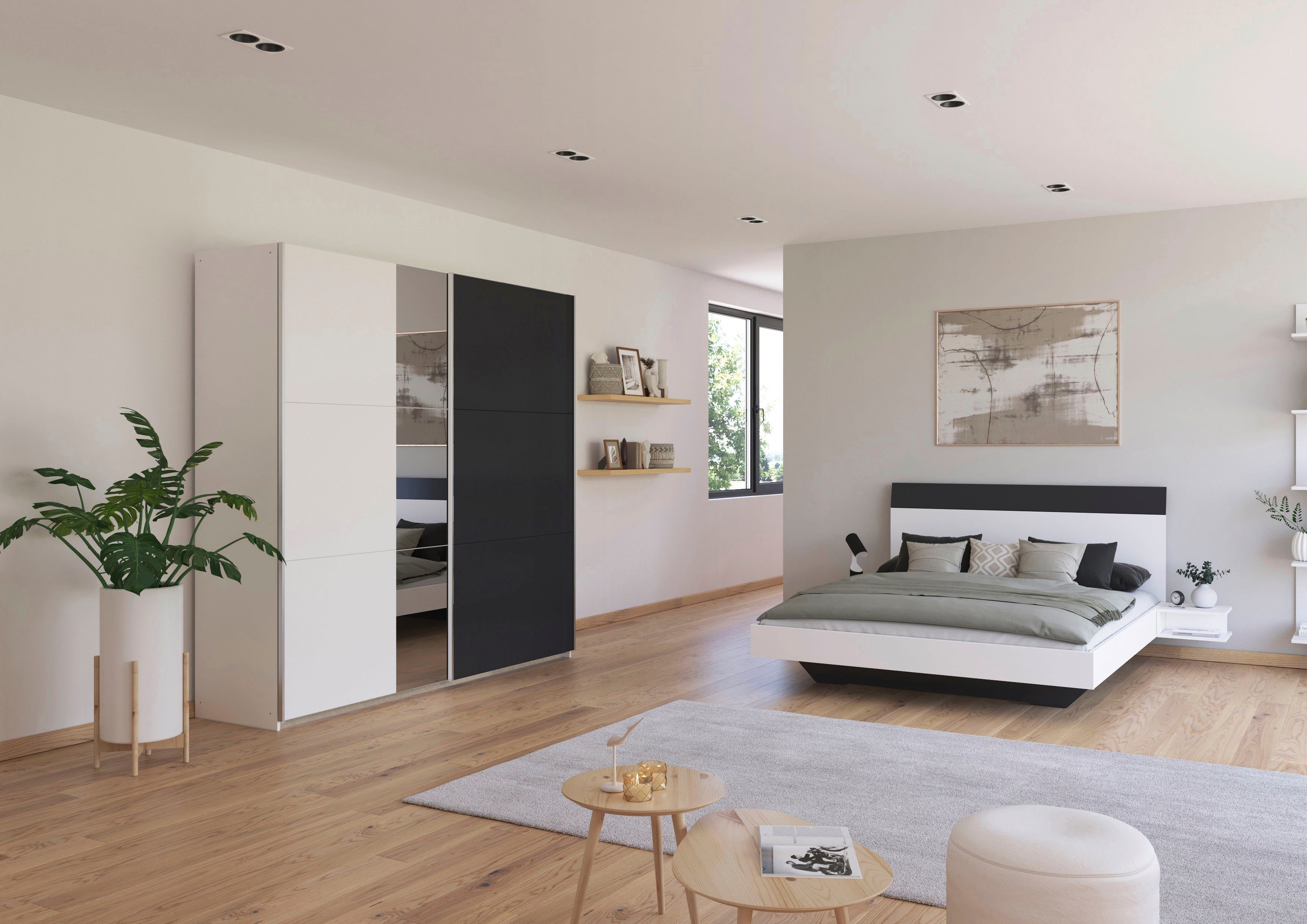 rauch Slaapkamerserie Monza met schuifdeurkast breedte 218 cm, bedcombinatie in 2 breedtes