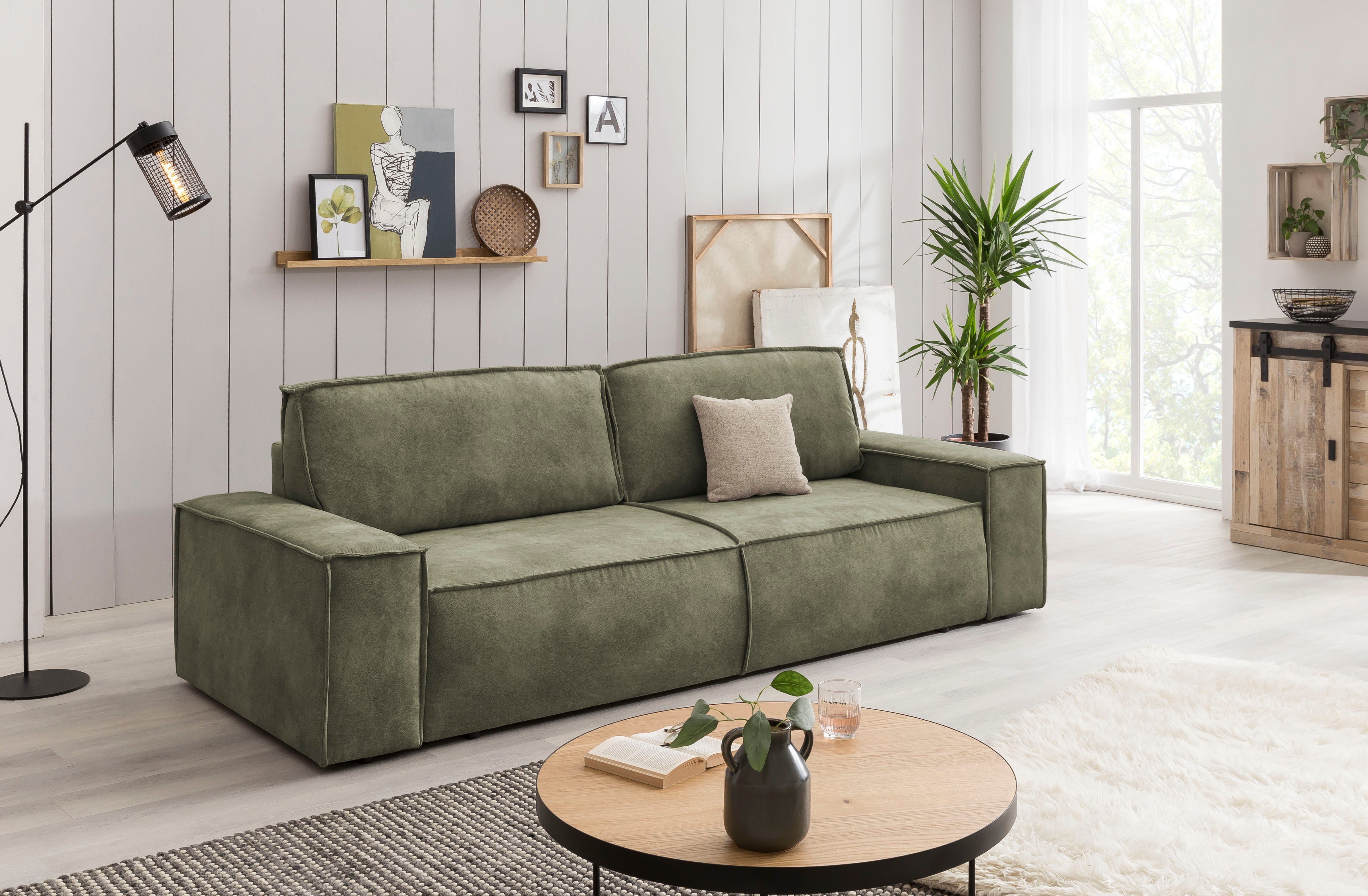 Home affaire 3-zitsbank SHERWOOD slaapbank (257 cm) ribfluweel, velours, vintage lederlook
