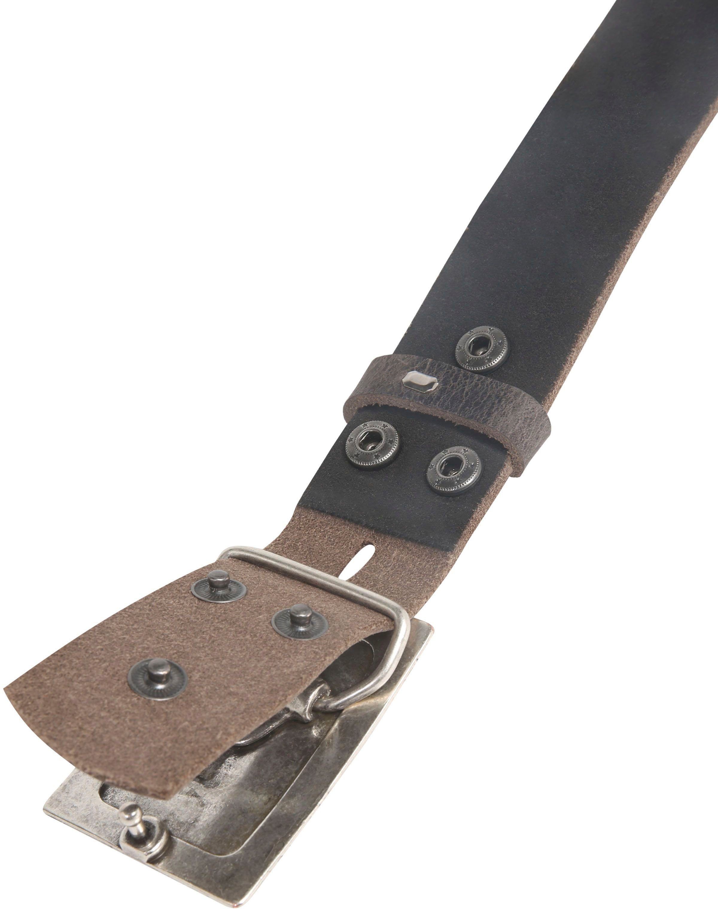 RETTUNGSRING by showroom 019° Leren riem met vierkante gesp in grafische vintage-look