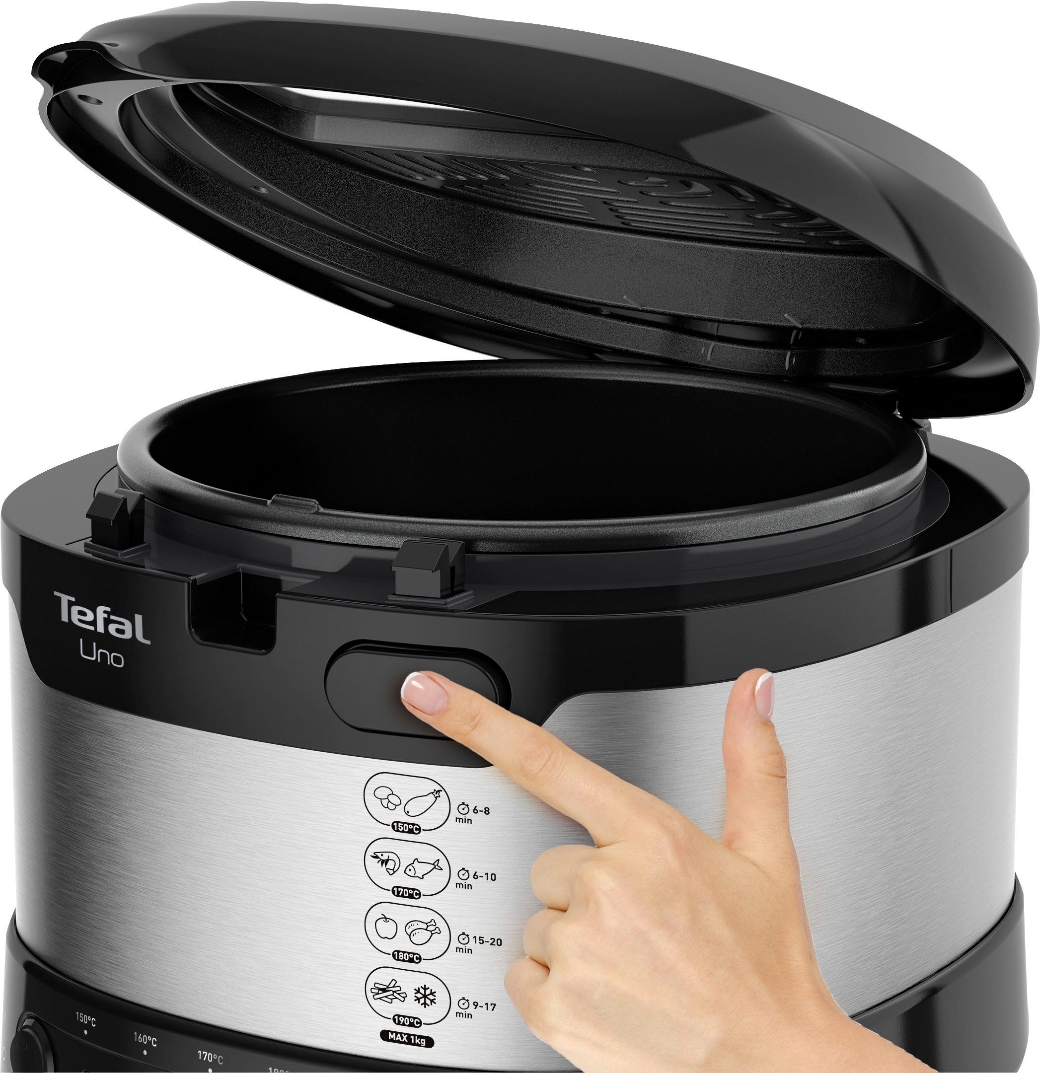 Tefal Friteuse UNO M Edelstahl Capaciteit van 1 kg, regelbare thermostaat, kijkvenster, druipstand