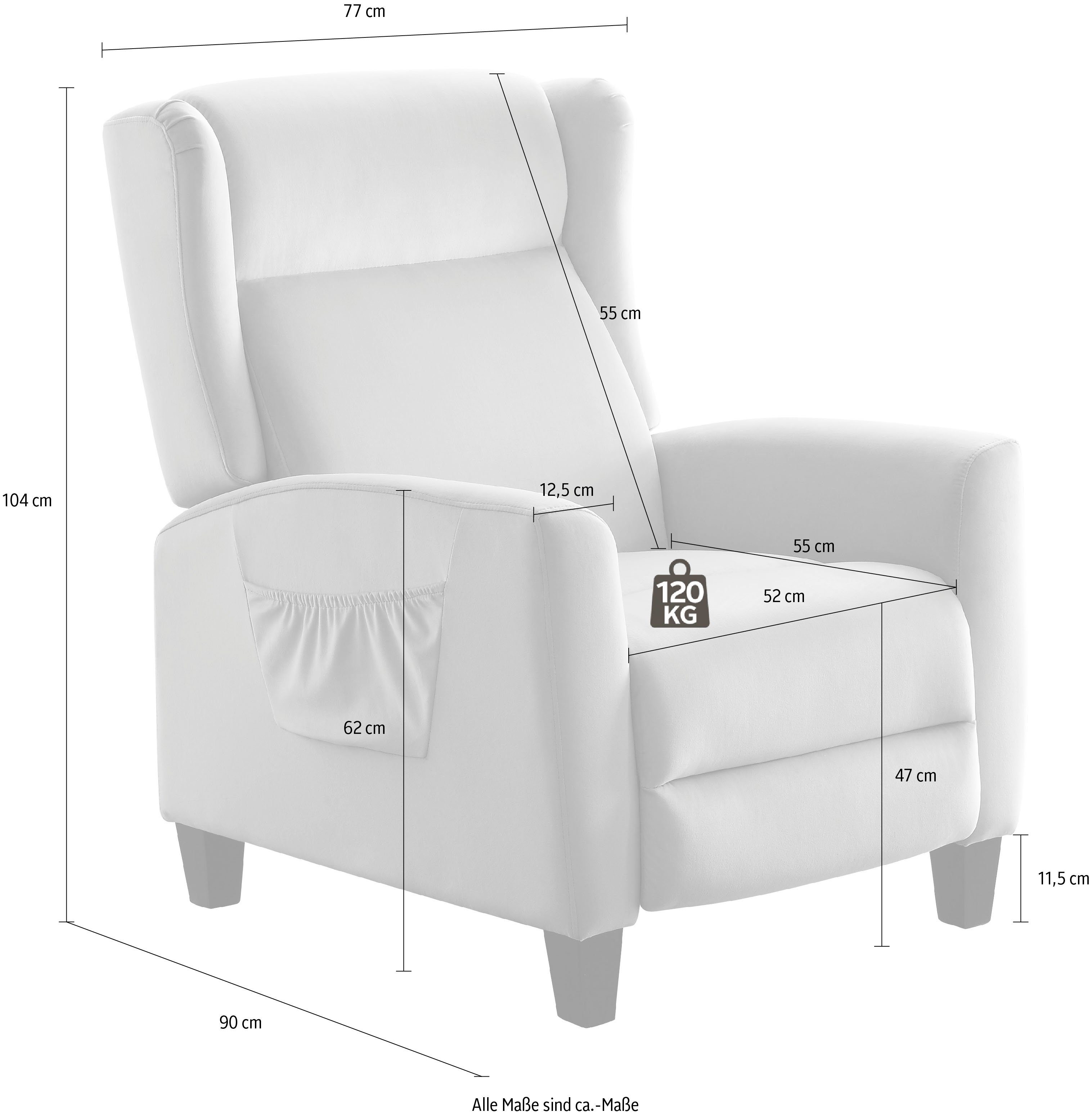 ATLANTIC home collection Relaxfauteuil Timo klassieke oorfauteuil met relaxfunctie en praktisch zijvak