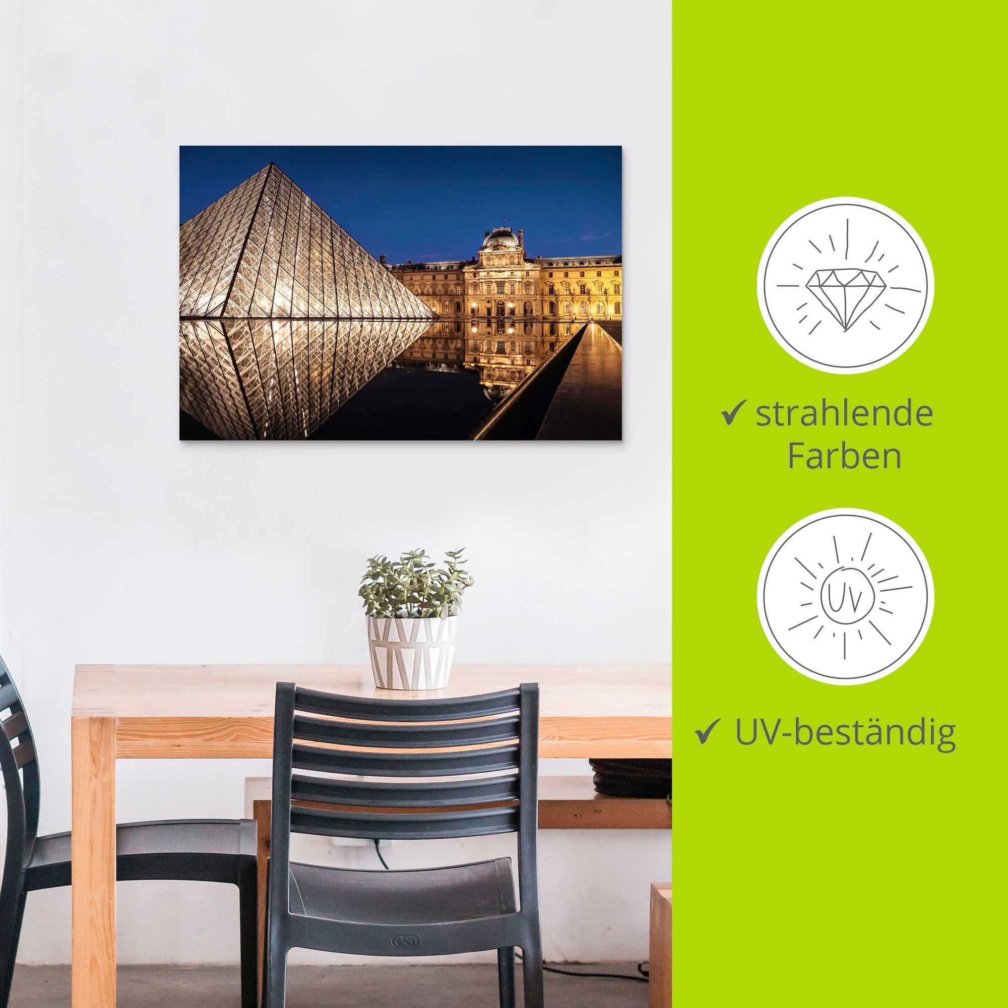 Artland Aluminium dibond print Glazen piramide Musée du Louvre, Parijs geschikt voor binnen en buiten, buitenafbeelding