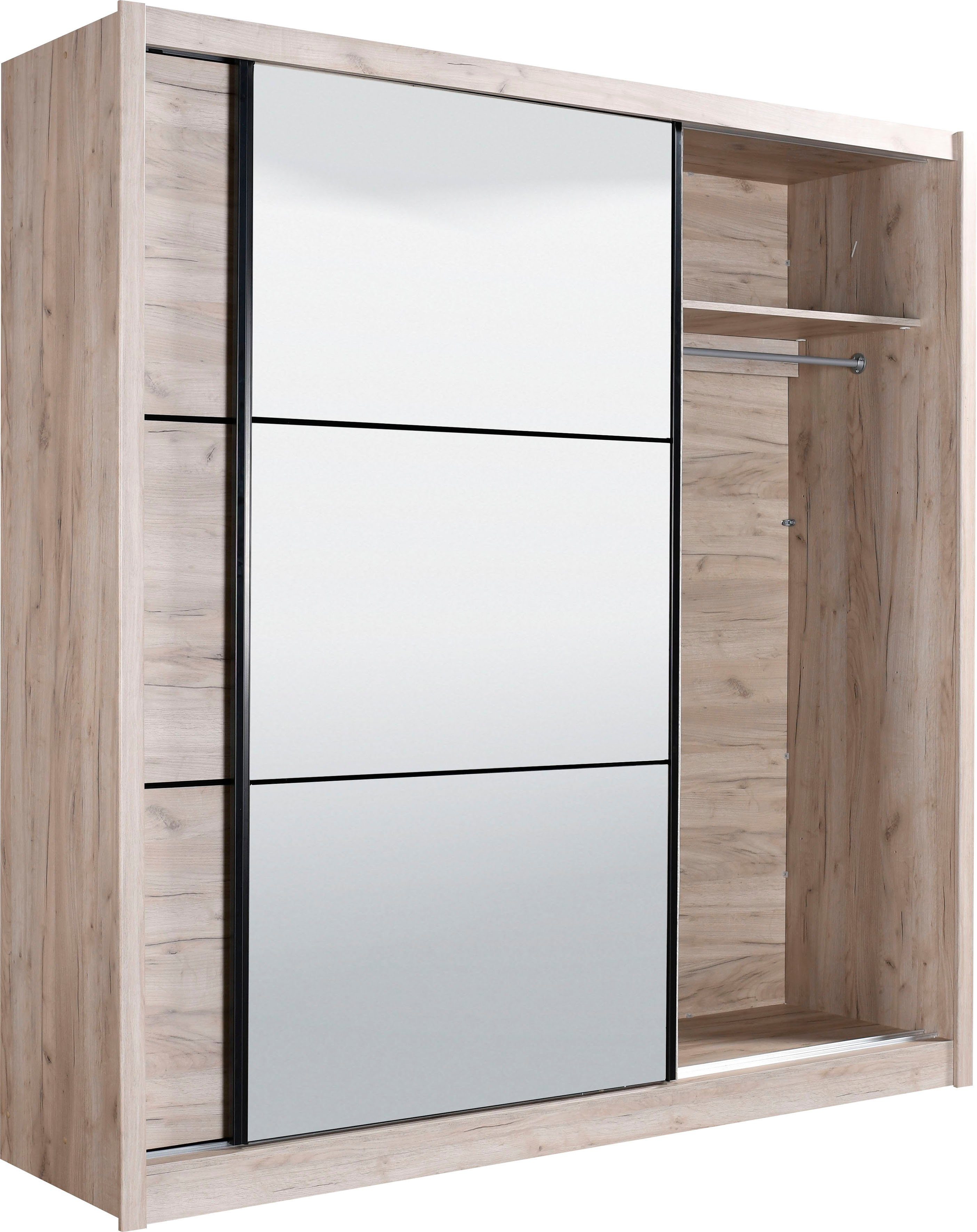 INOSIGN Zweefdeurkast Navara kledingkast met spiegel linnenkast garderobe met royale binnenuitrusting, fsc®-gecertificeerd, in 3 breedtes