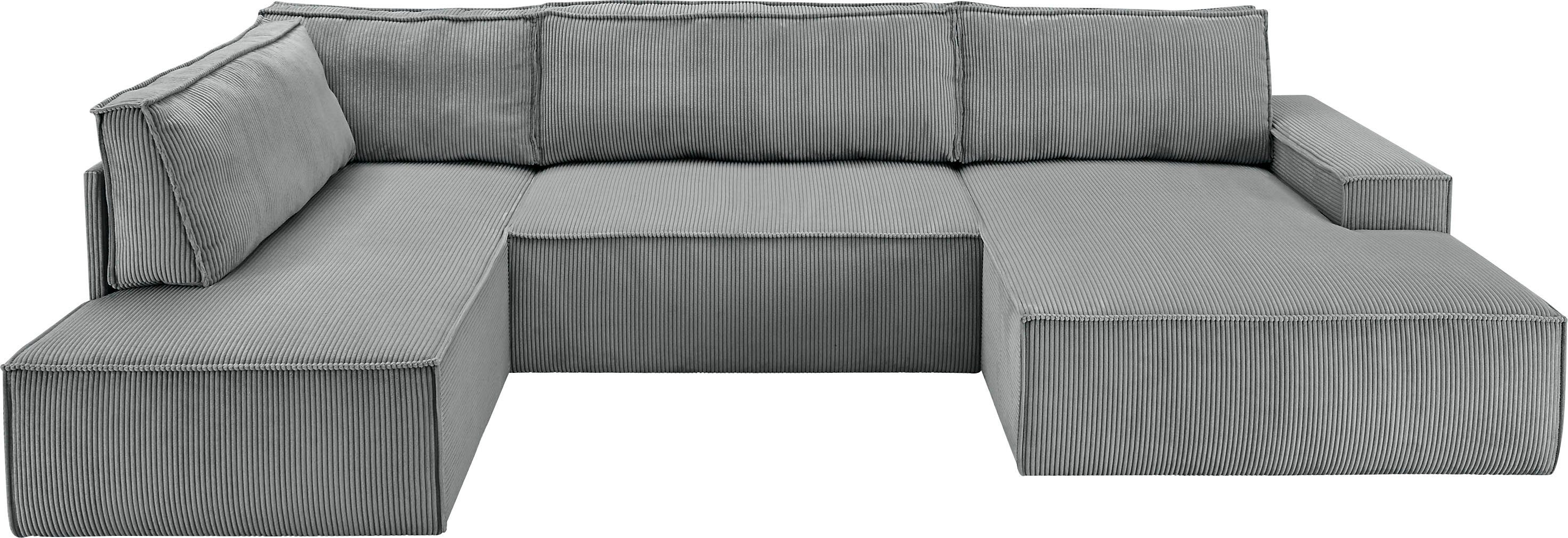 Home affaire Zithoek SHERWOOD 329 cm, U-vorm, slaapbank, Slaapfunctie met bedkist (194x139 cm), cord, vintage, fluweel