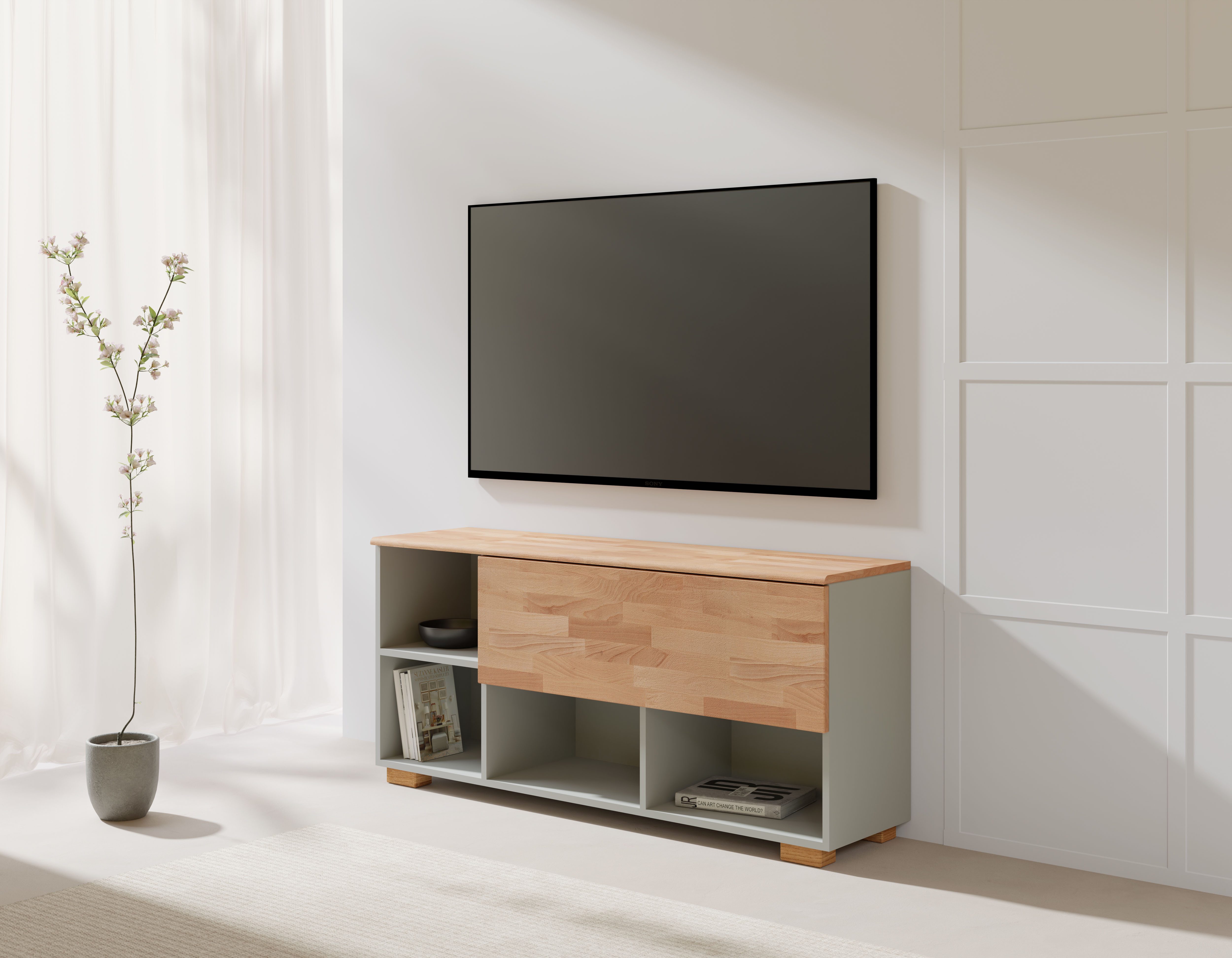 Home affaire Tv-meubel Citra deels massief Hoogte 45 cm, moderne greeploze uitstraling met push-to-open functie