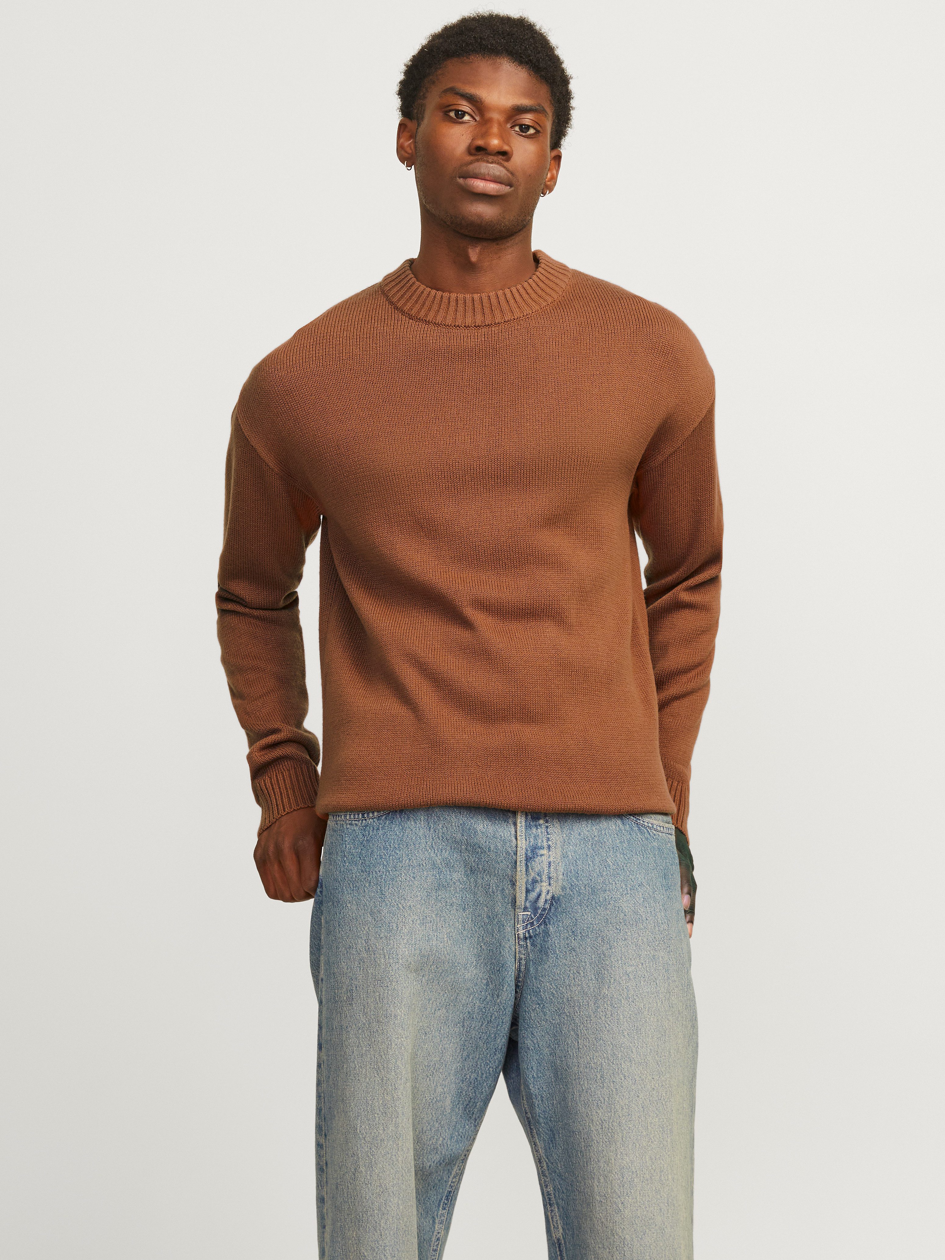 Jack & Jones Trui met ronde hals JJEJACK KNIT CREW NECK SN heren pullovers maat M bruin