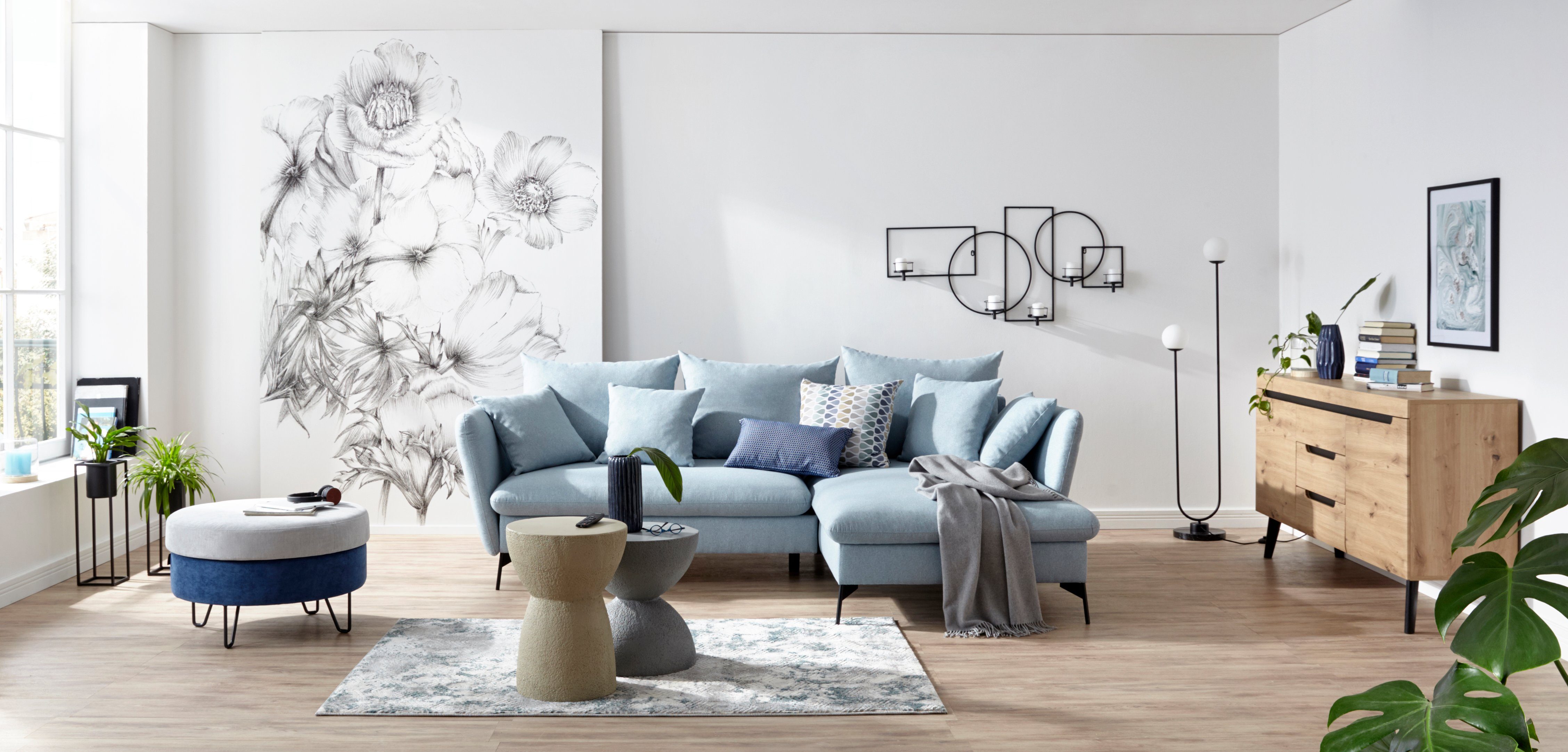 andas Hoekbank LIVORNO,258 cm, L-model, Slaapfunctie en bedlade (139/224 cm), fluweel, structuur, geweven stof