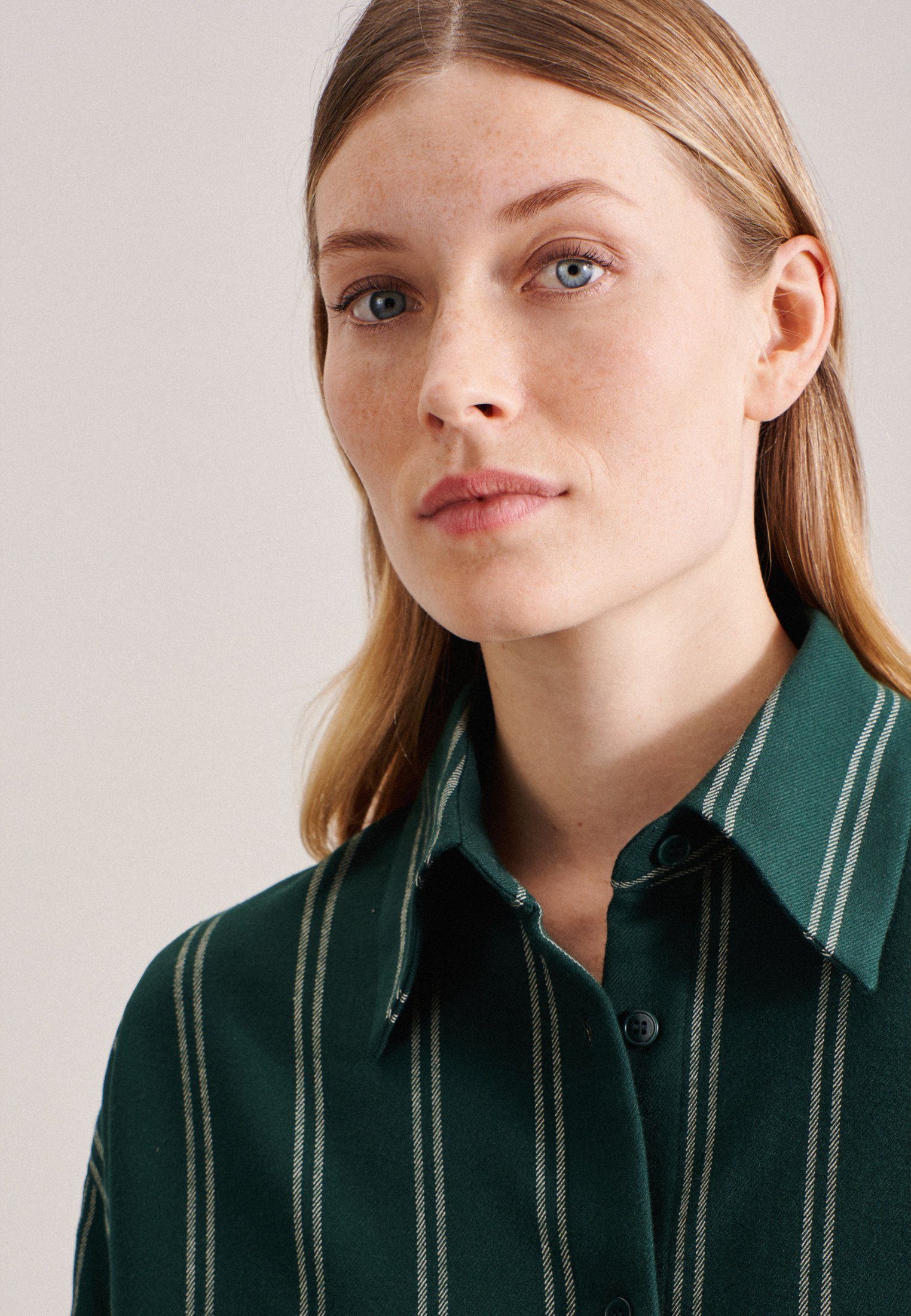 seidensticker Lange blouse Zwarte roos Lange mouwen kraag strepen