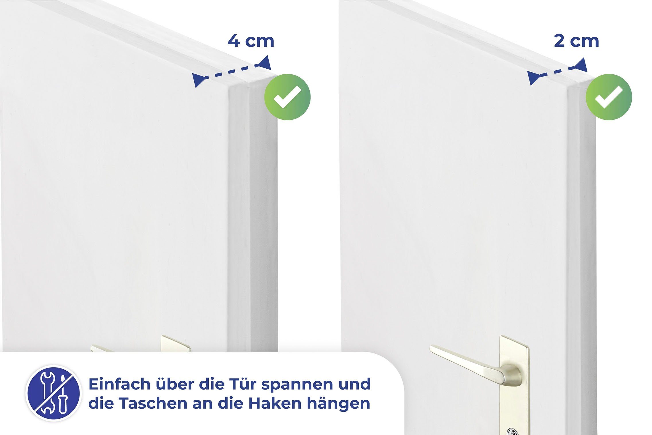 Maximex Deurrekje Tasgarderobe incl. haak voor deurbreedtes van 2 - 4 cm (set, 2 stuks)