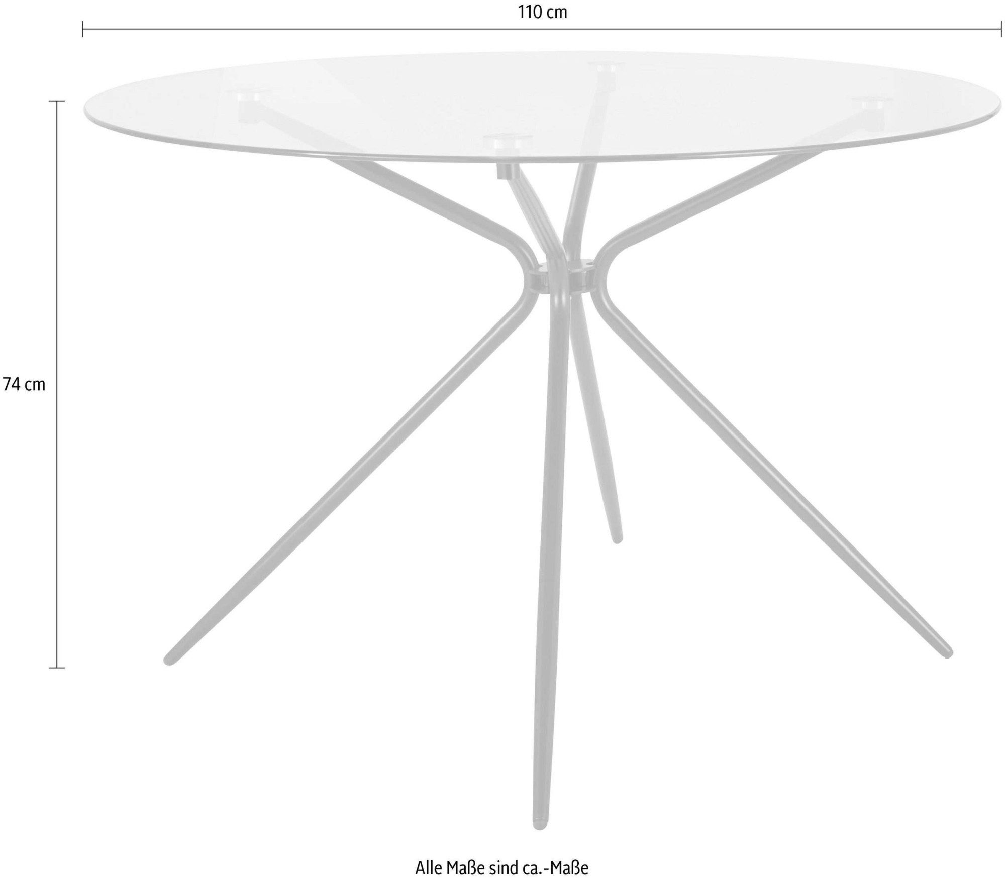 INOSIGN Eethoek Silvi-Mandy Glazen tafel 110x110 cm met 4 stoelen (velours stof), frame van metaal (set, 5-delig)