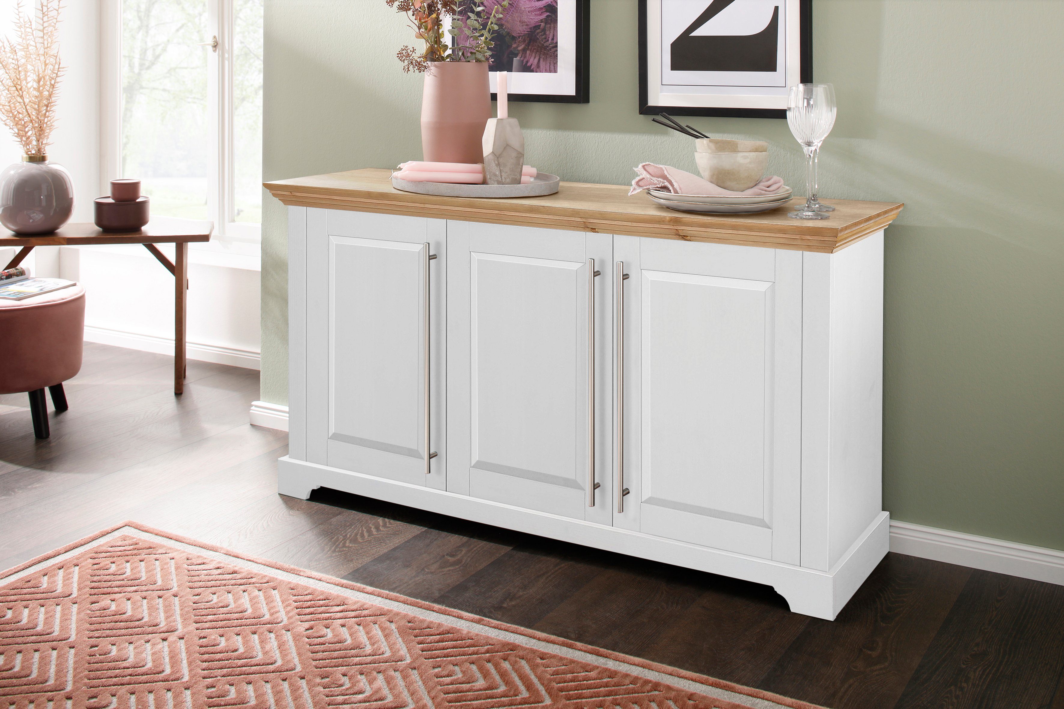 Home affaire Kast Meliss van massieve dennen, fsc® 3-deurs, breedte 132 cm