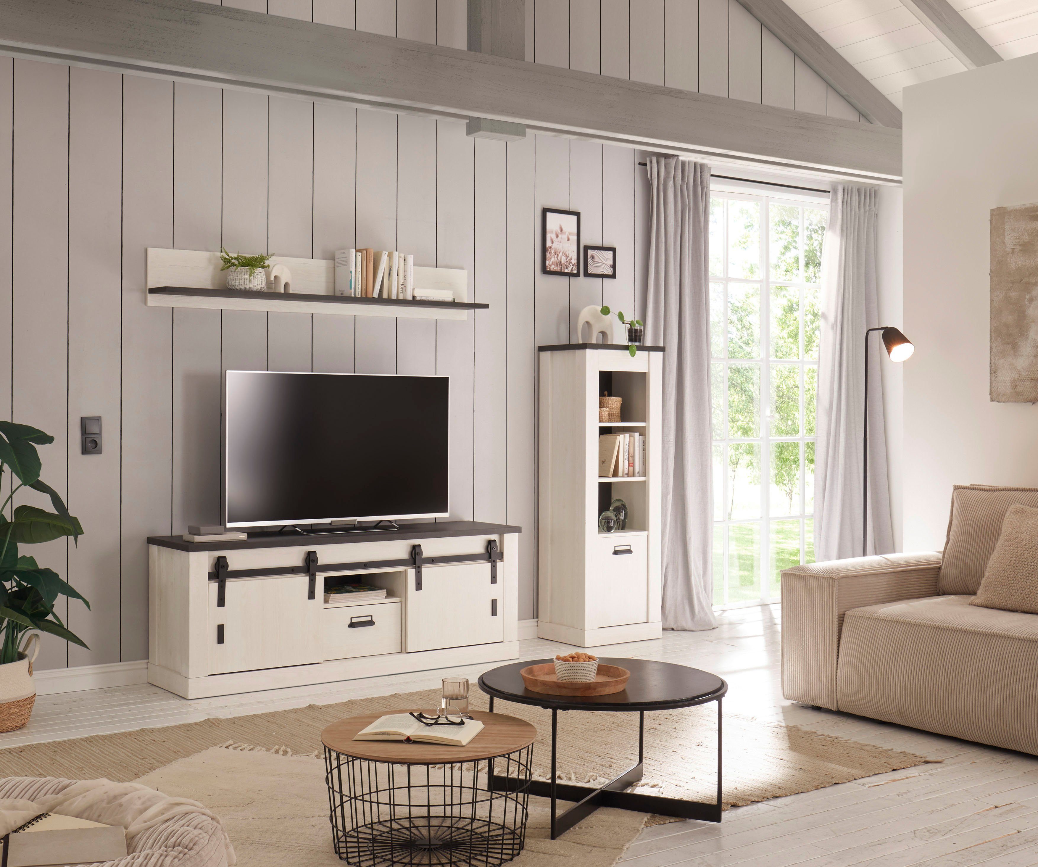 Home affaire Tv-meubel Sherwood Houtdecor, met schuurdeurbeslag en apothekersgreep, breedte 162 cm