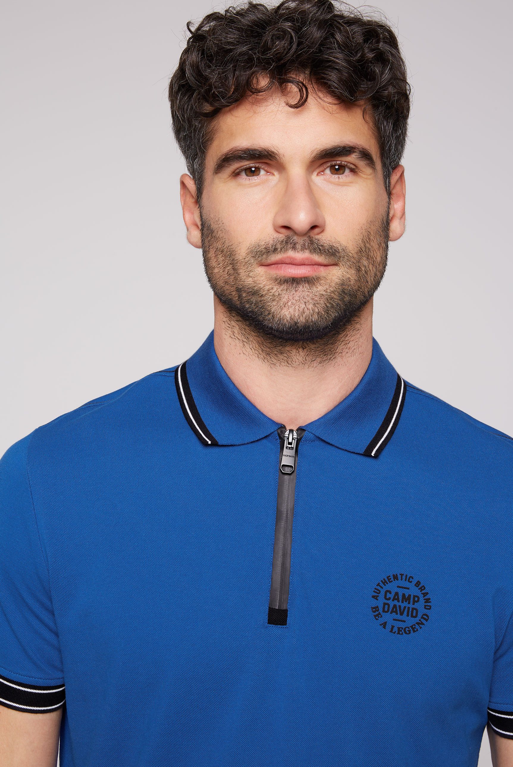 CAMP DAVID Poloshirt met print bij de kraag