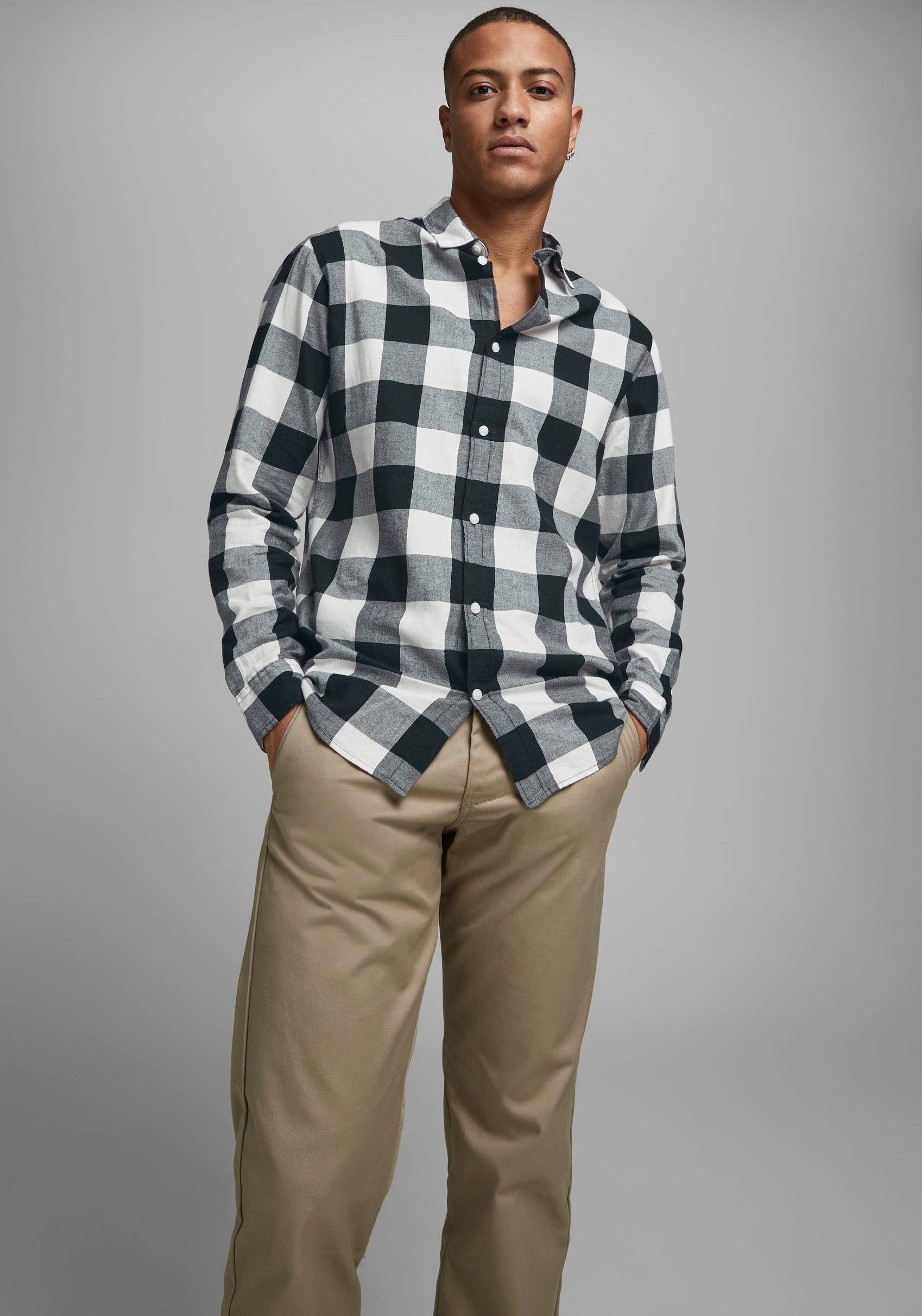 Jack & Jones Geruit overhemd JJ JJEGINGHAM TWILL SHIRT L/