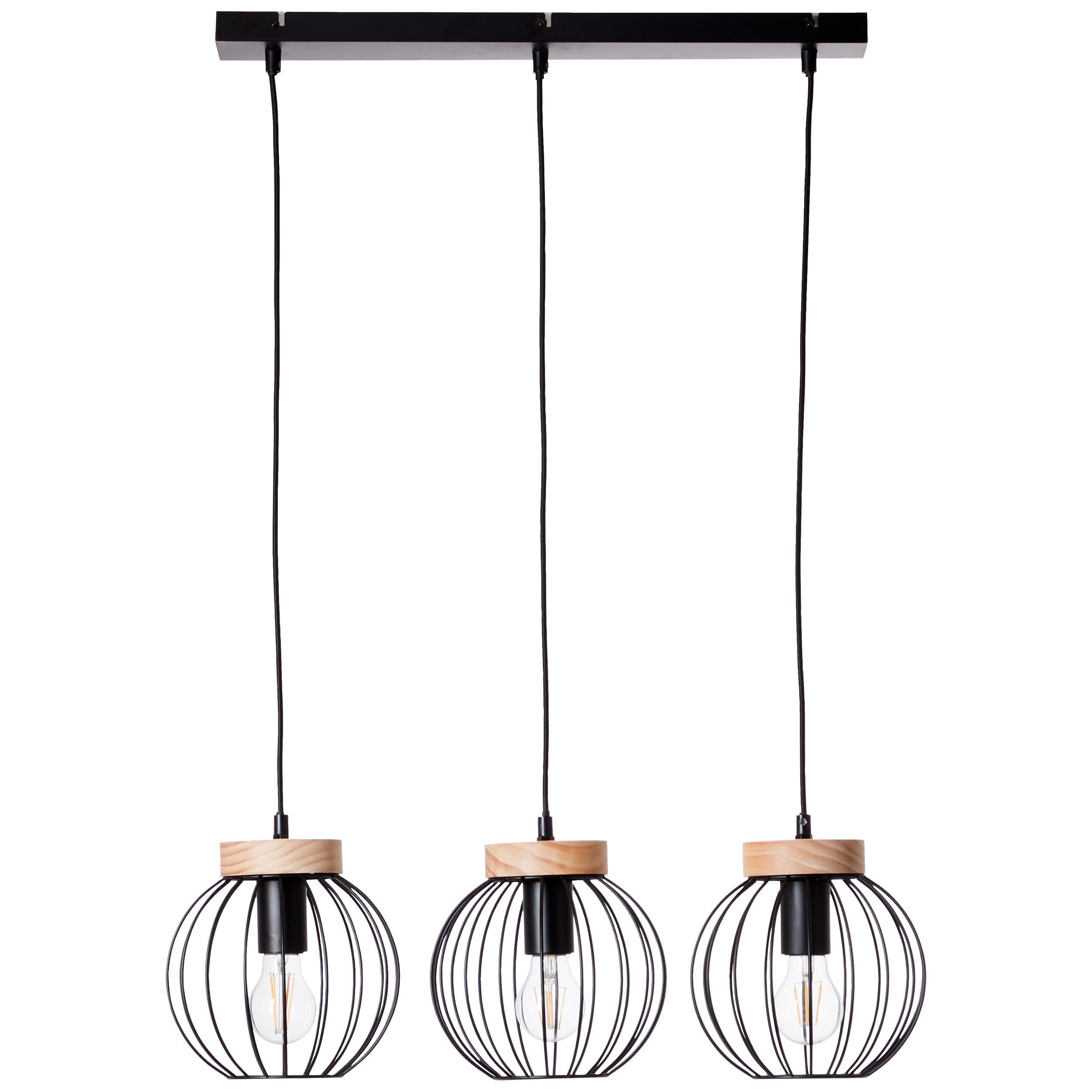 Brilliant Leuchten Hanglamp Sorana Hanglamp 3 fittingen zwart/houtkleur (1 stuk) hanglampen zwart