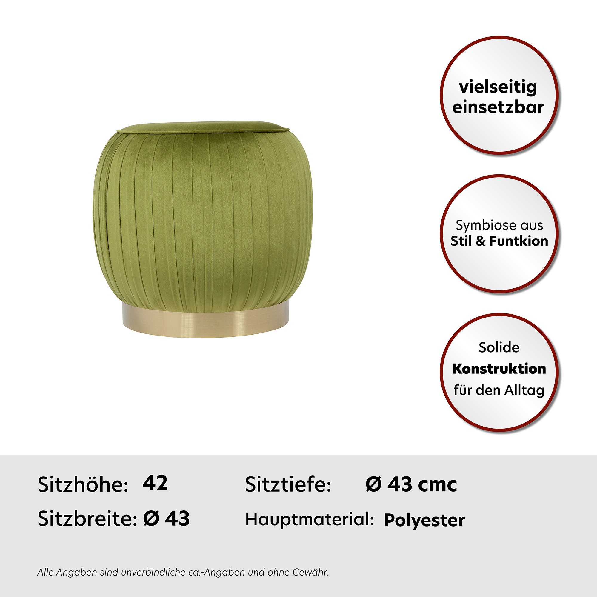 Kayoom Zithocker Kruk Lilje, elegante uitstraling door goudkleurige sokkel, hoogwaardige fluwelen bekleding (1 stuk)