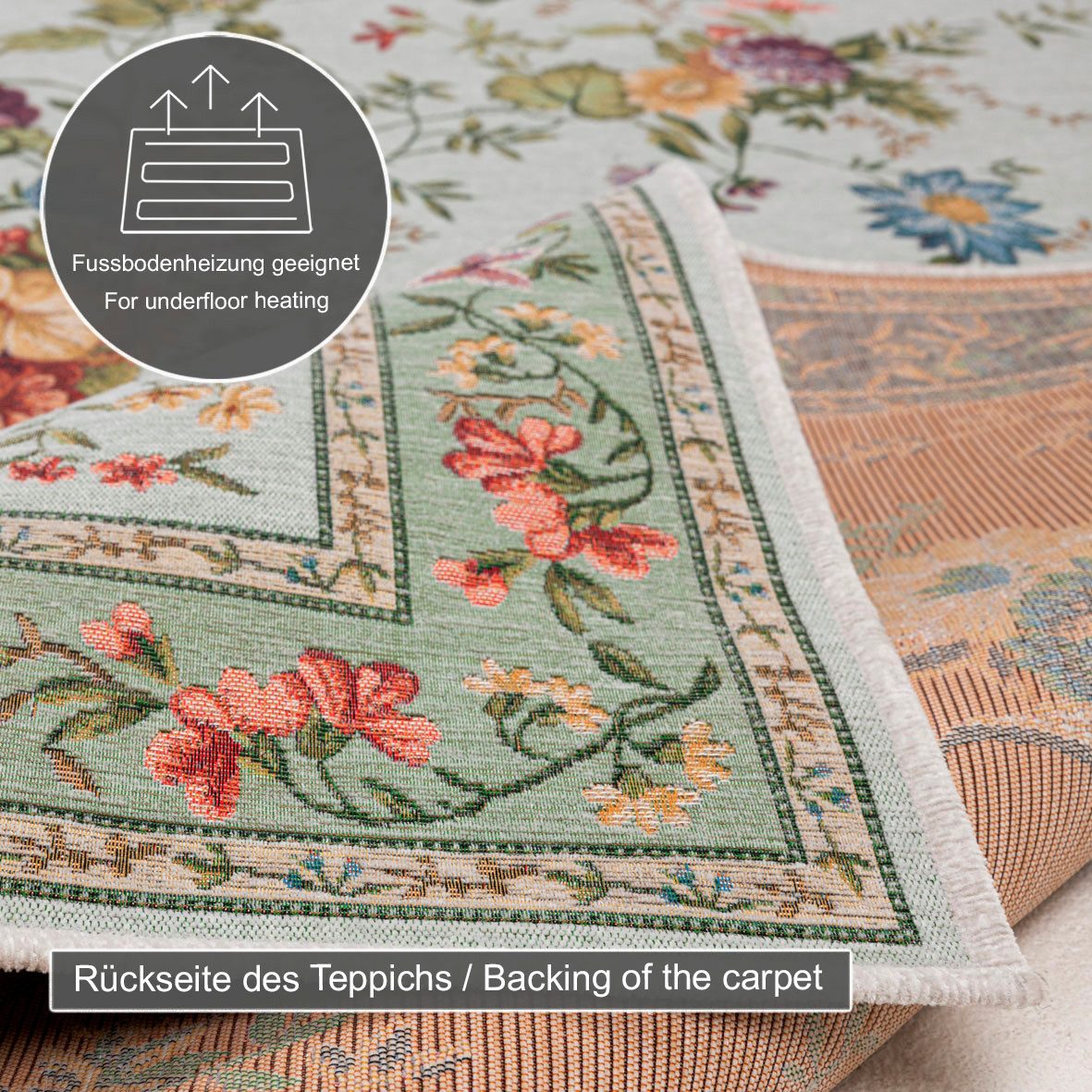 THEKO Vloerkleed Flomi Sagrini Platweefsel, pastelkleuren, bloemendessin