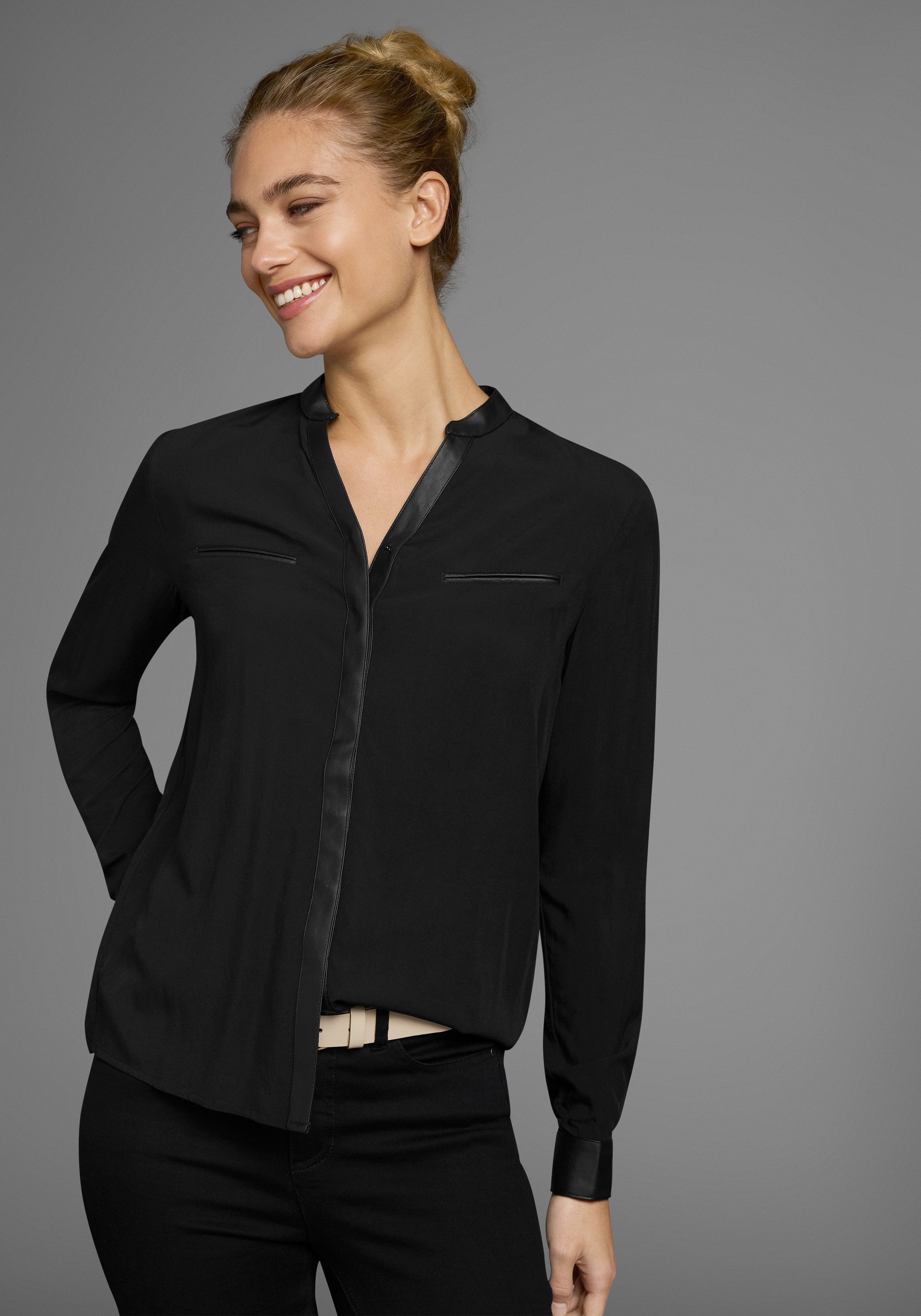 AJC Overhemdblouse met details van imitatieleer