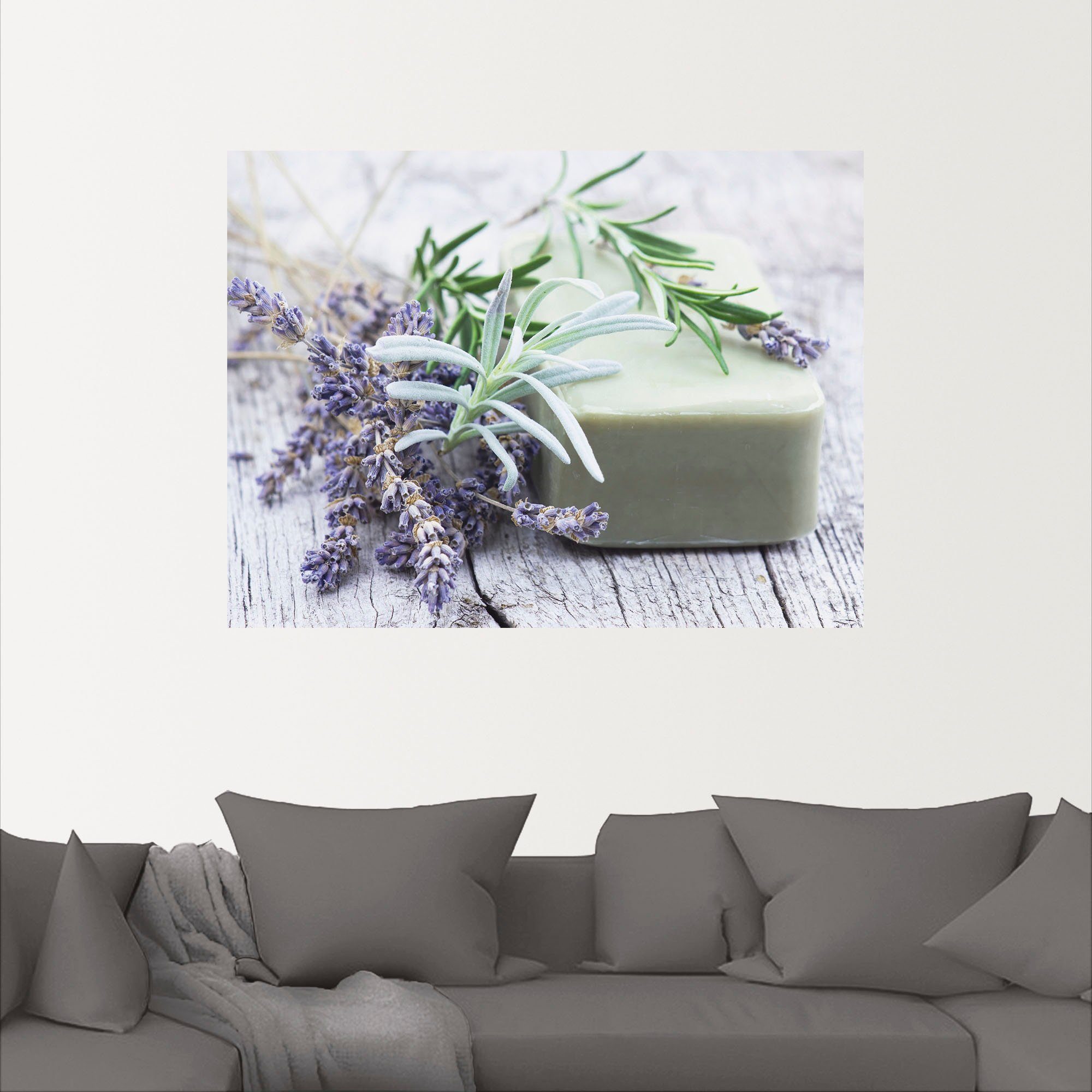Artland Artprint Stuk natuurlijke zeep met kruiden als artprint op linnen, poster, muursticker in verschillende maten