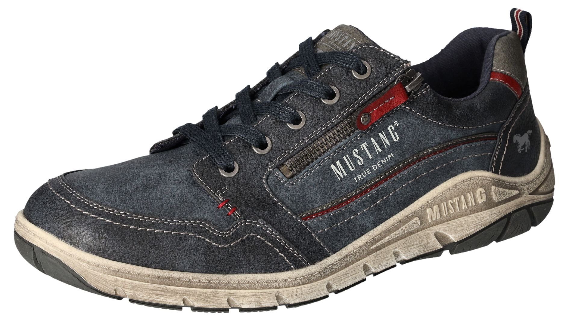 Mustang Shoes Sneakers , vrijetijdsschoen, lage schoen, veterschoen met zijrits heren veterschoenen maat 46 EU blauw