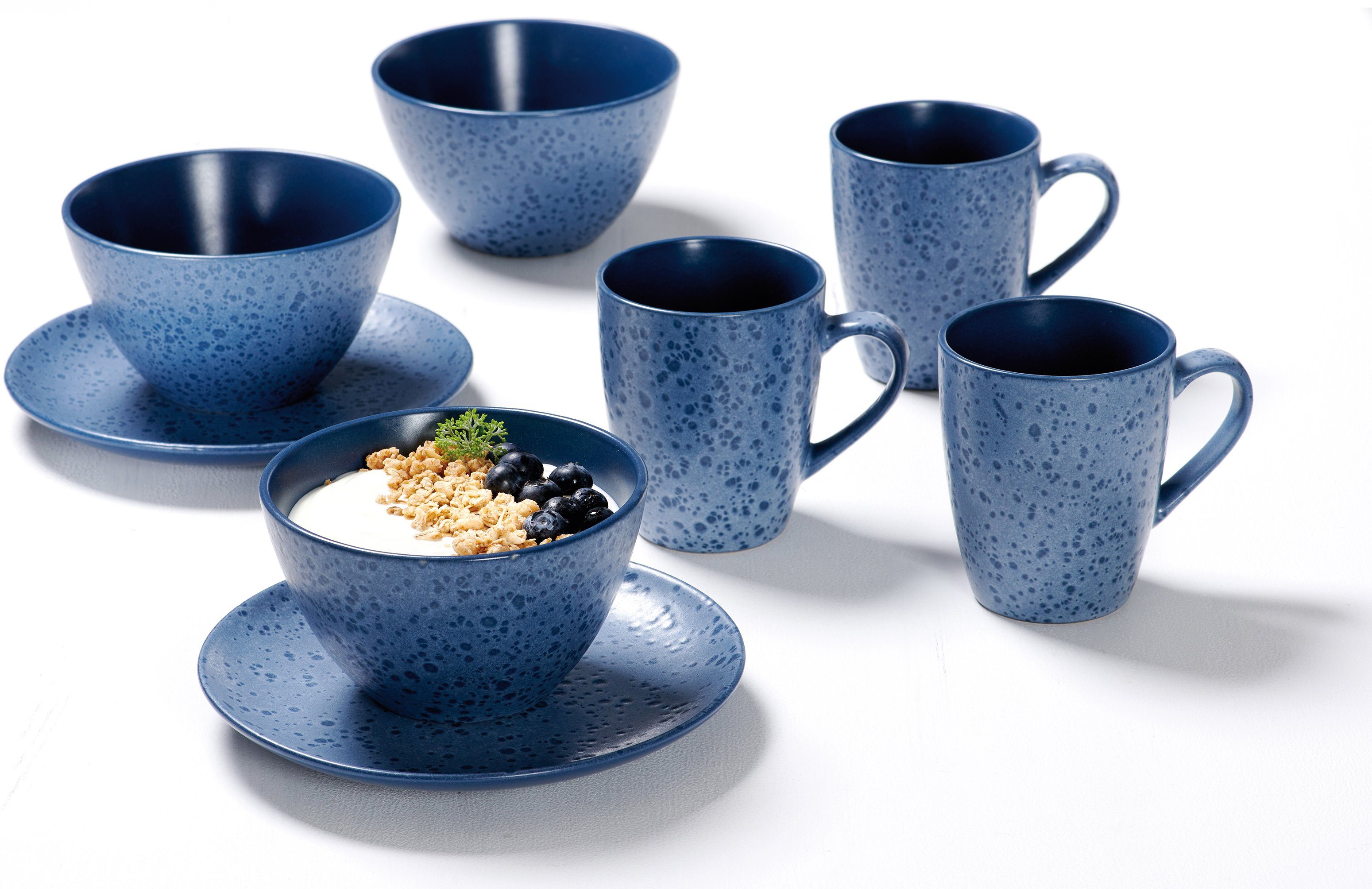 Ritzenhoff & Breker Ontbijtserviesset Servies, Kitwe (bord, schaal, koffiebeker) Reactief glazuur, elk exemplaar is uniek, 12 delen, voor 4 personen (set, 12-delig)