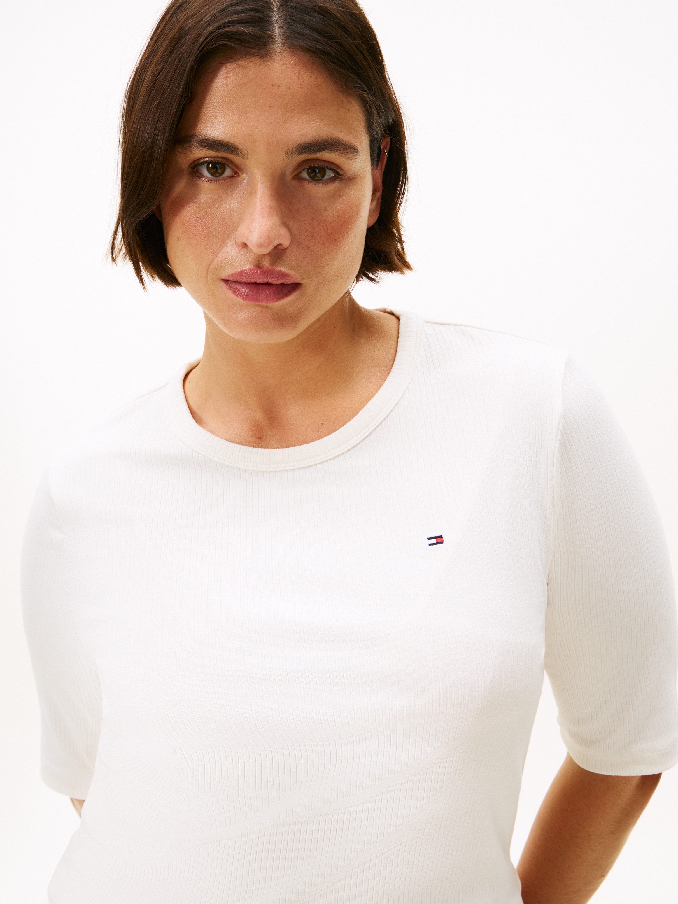 Tommy Hilfiger Curve Shirt met korte mouwen CRV SLIM 5X2 RIB C-NK 1/2 SLV