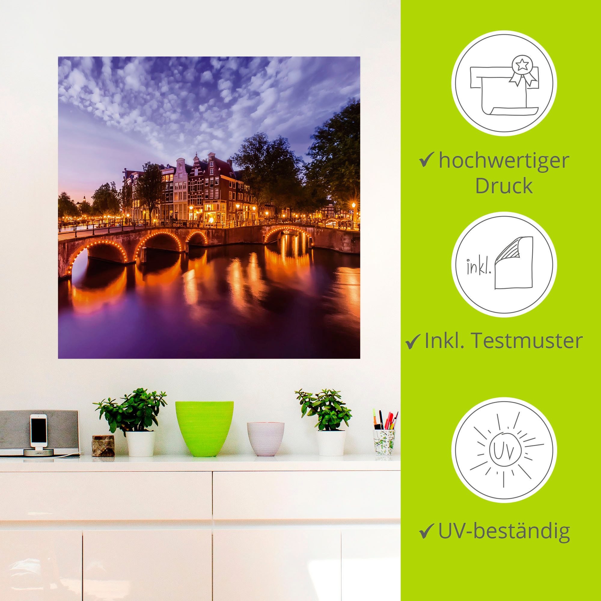 Artland Artprint Amsterdam Keizersgracht Leidsegracht als artprint op linnen, poster, muursticker in verschillende maten