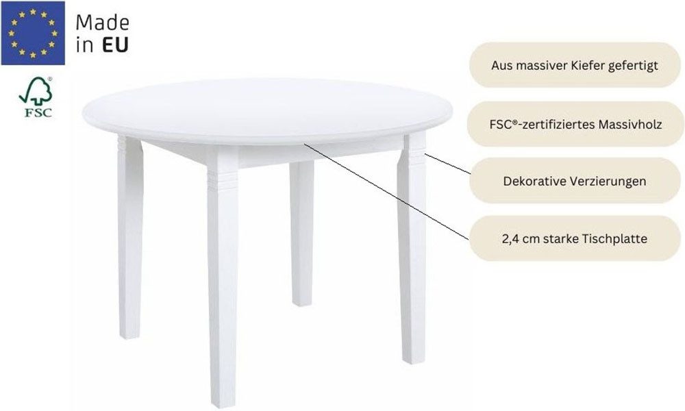 Home affaire Eettafel Danuta van massief grenen, rond design