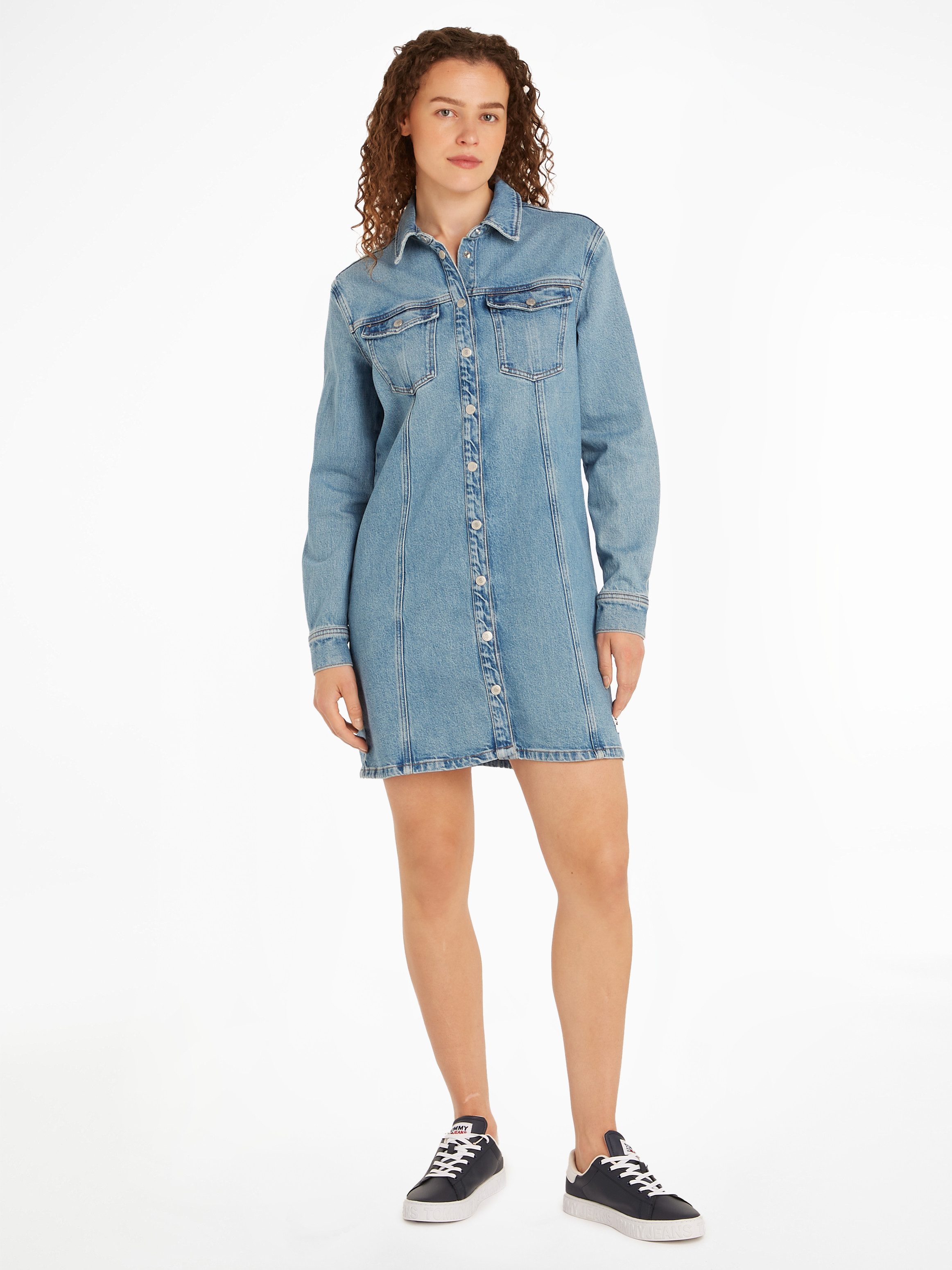 TOMMY JEANS Blousejurk ALINE LS DRESS CH6119 EXT dames blousejurken maat XS (34) blauw