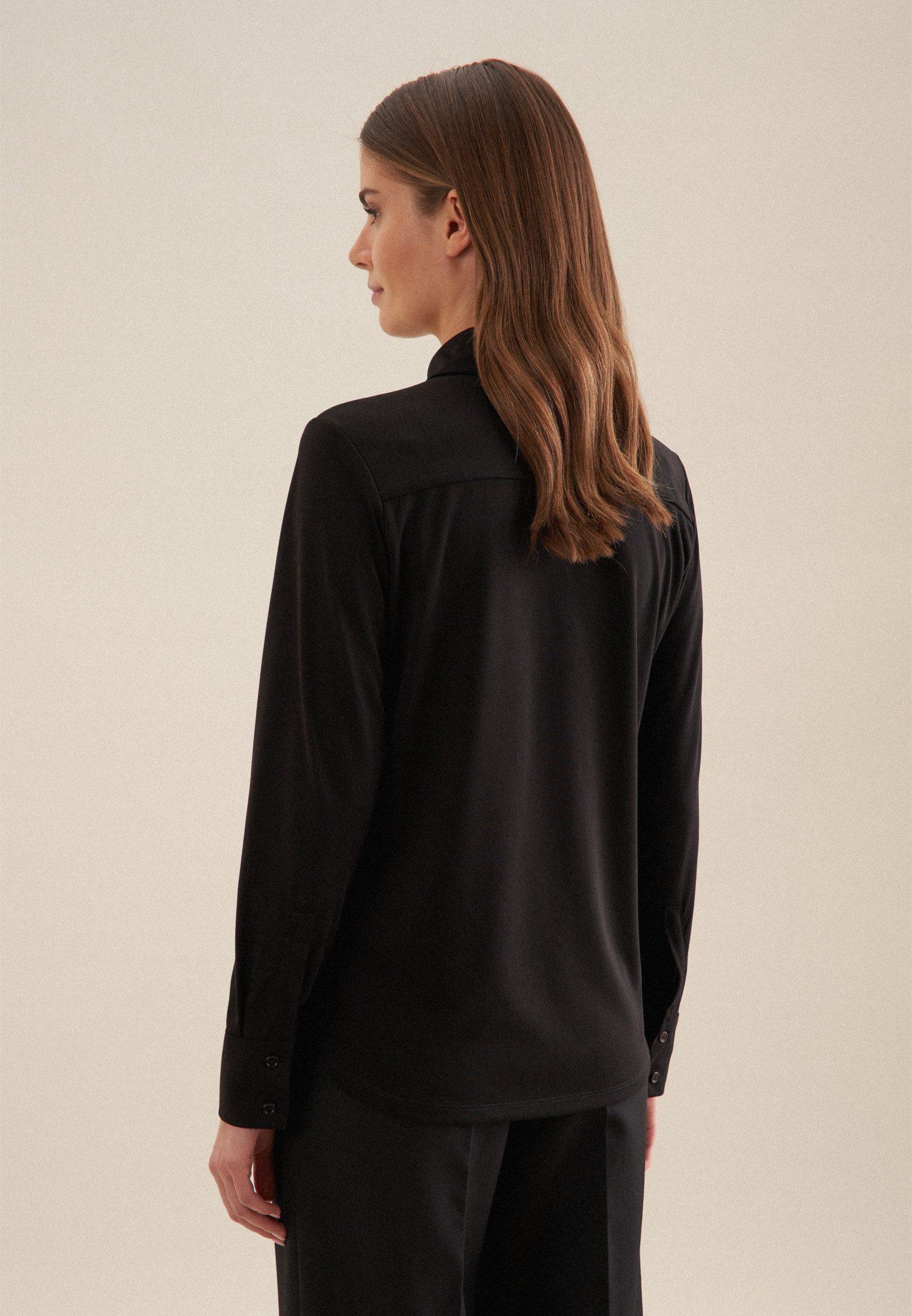seidensticker Overhemdblouse Zwarte roos Lange mouwen kraag uni