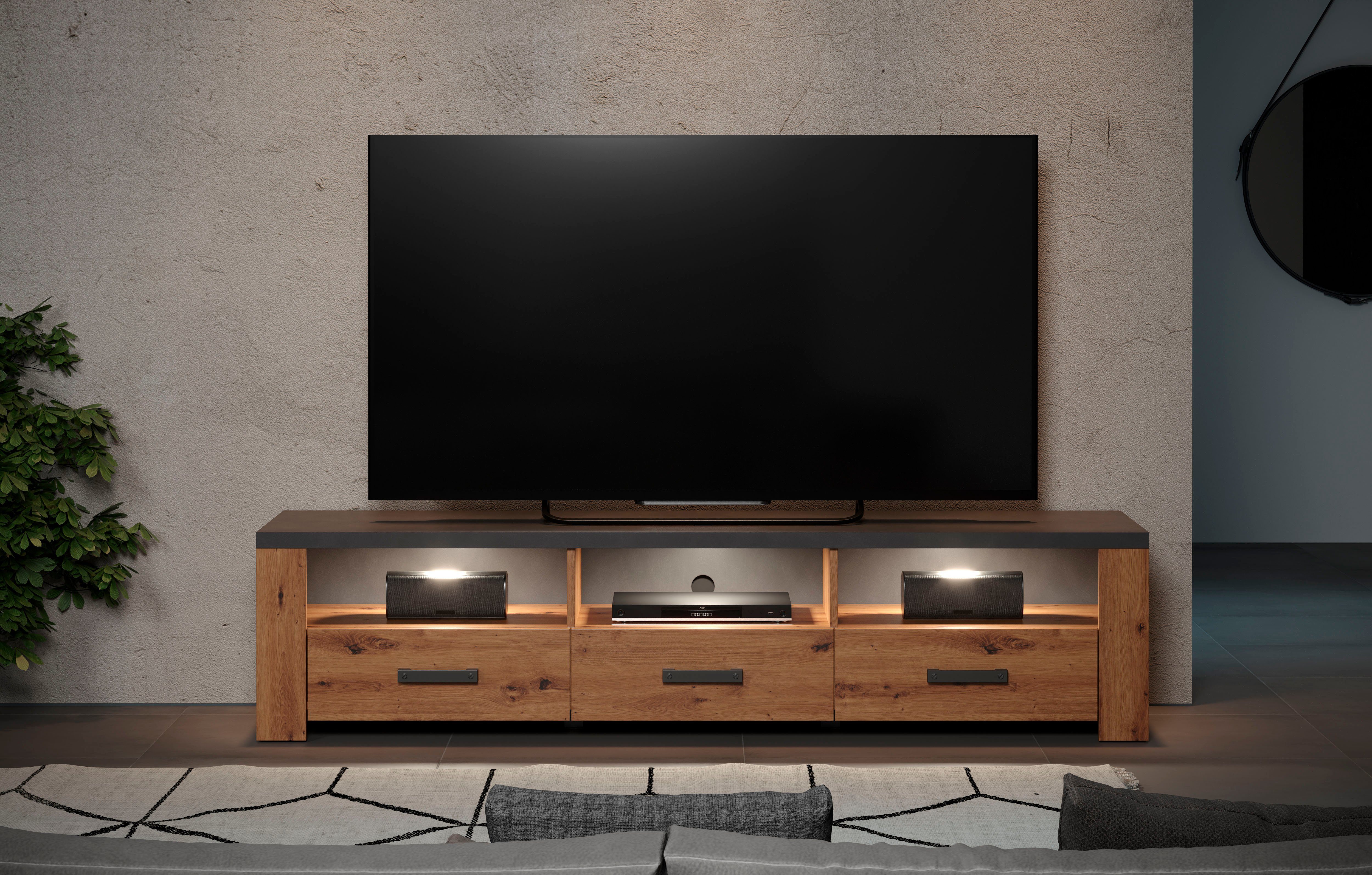 Home affaire Tv-meubel Ambres TV-tafel in matte echt houtlook, met 3 open vakken, breedte 180 cm (1 stuk)