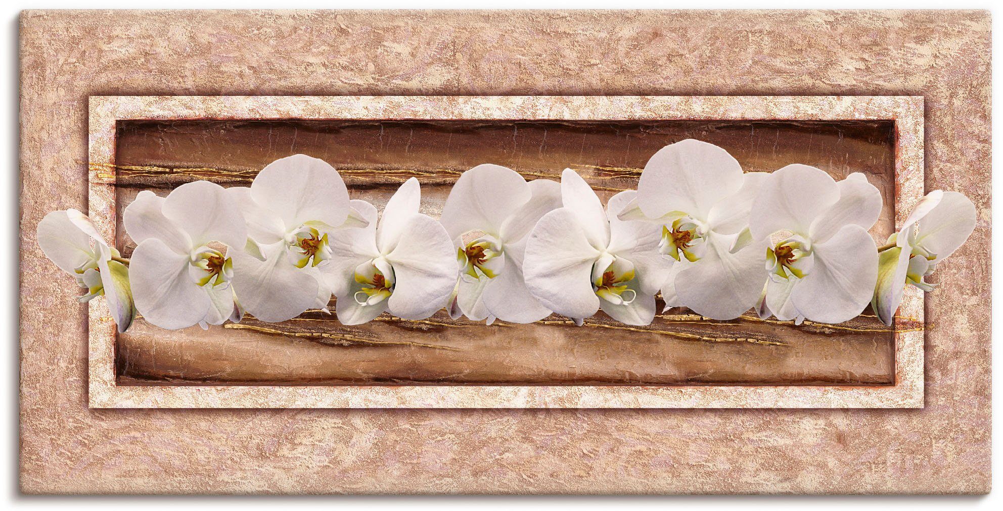Artland Artprint Witte orchideeën bruin goud in vele afmetingen & productsoorten -artprint op linnen, poster, muursticker / wandfolie ook geschikt voor de badkamer (1 stuk)