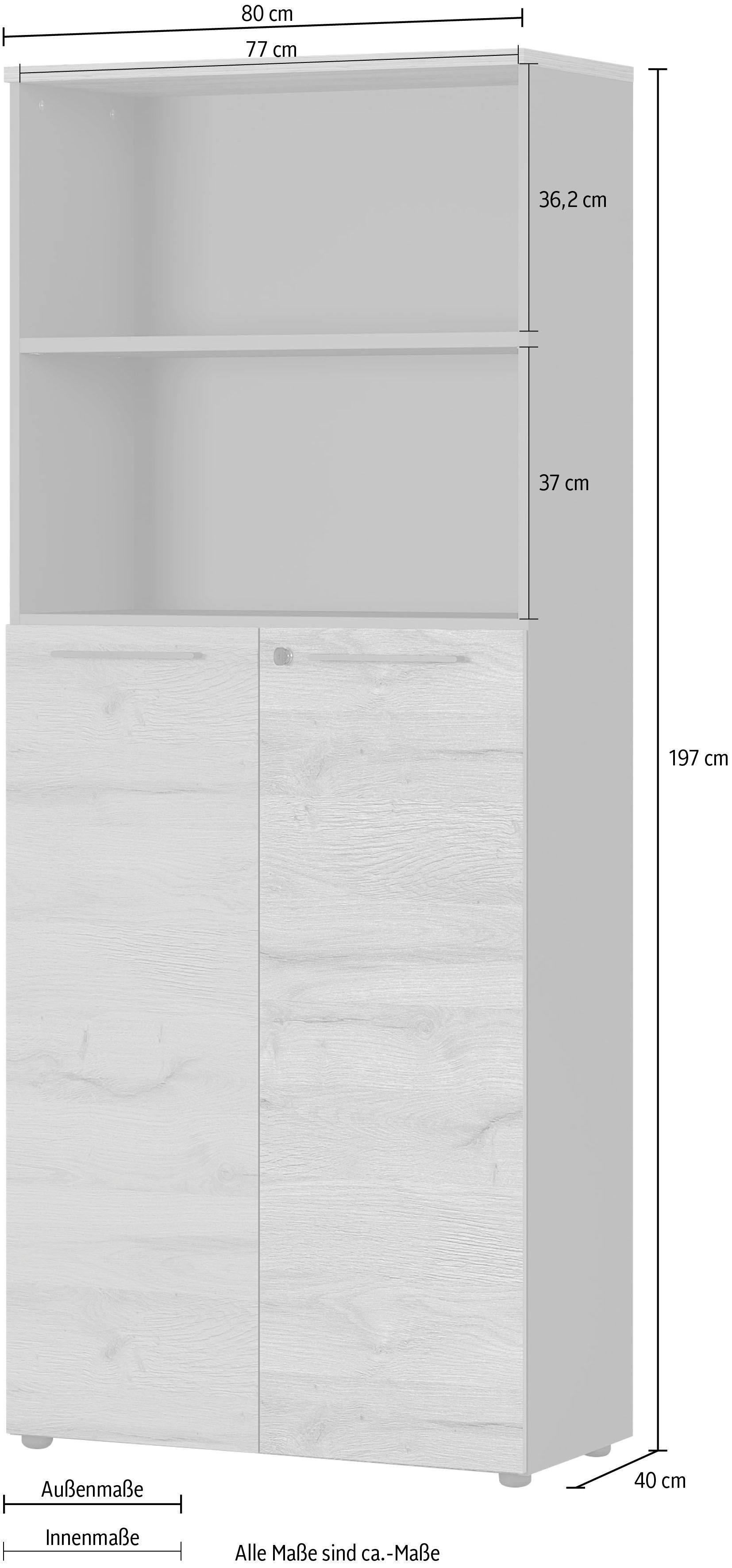 GERMANIA Archiefkast GW-Agenda, multifunctionele kast, afsluitbaar optioneel met 2 open vakken, afmetingen 80x197 cm, made in germany