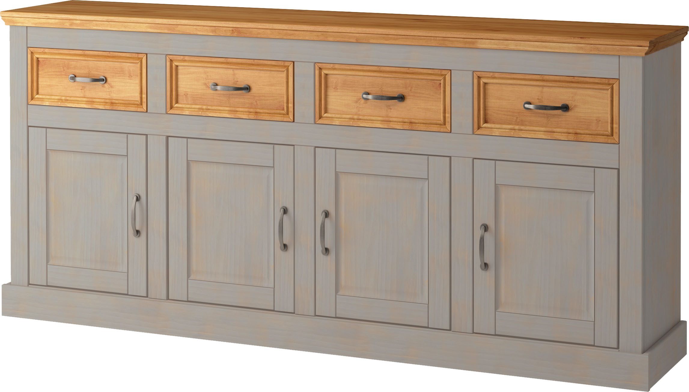 Home affaire Dressoir Selma Commode met 4 deuren en 4 lades. Breedte 192 cm dressoirs maat 192x38x87 cm grijs