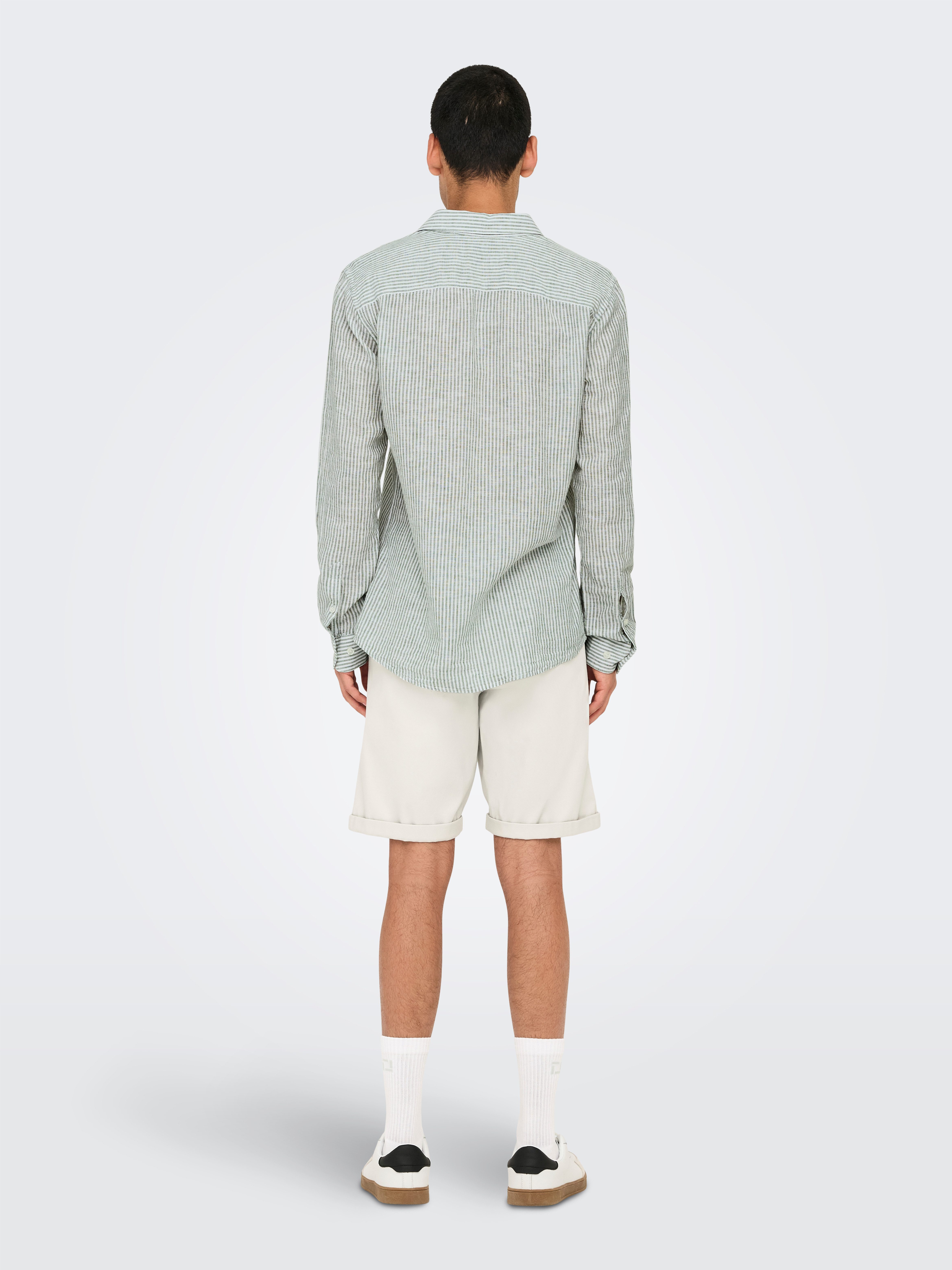 ONLY & SONS Overhemd met korte mouwen ONSCAIDEN LS STRIPE LINEN SHIRT 660 NOOS