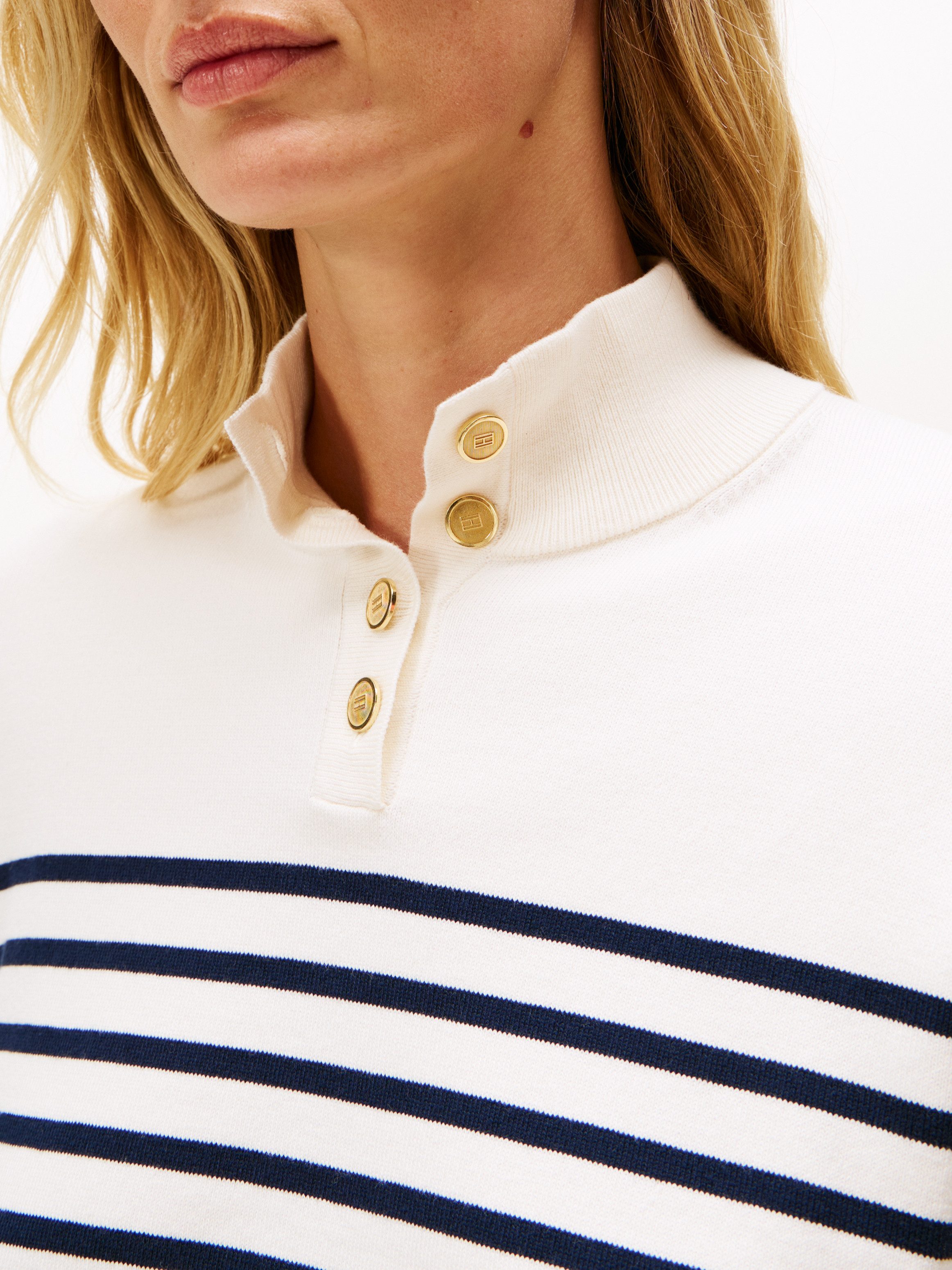Tommy Hilfiger Gebreide trui CO JERSEY GOLD BTN MOCK-NK SWT
