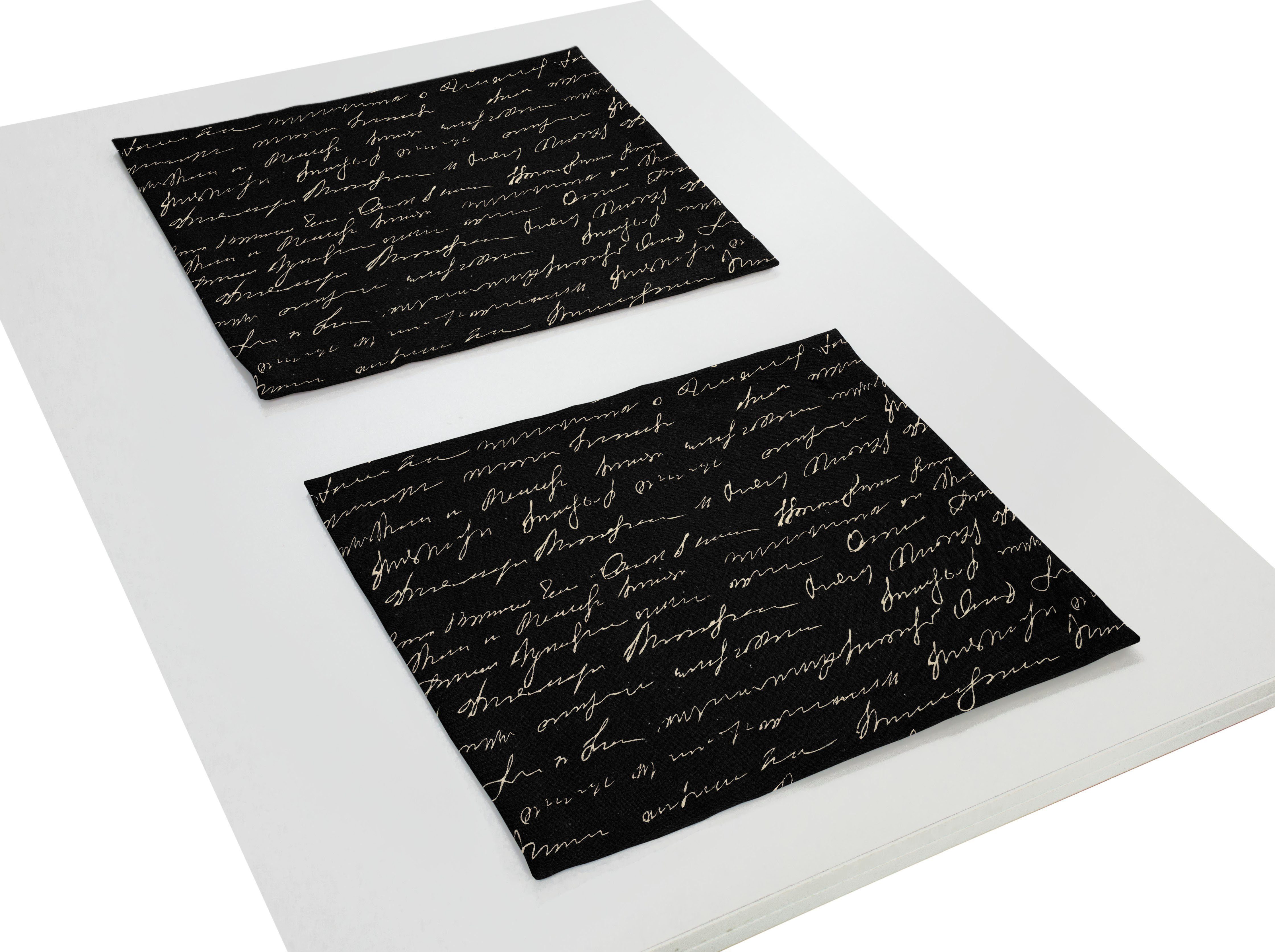 Adam Set placemats Scribble duurzaam van biologisch katoen, made in germany (2 stuks) tafelkleden zwart