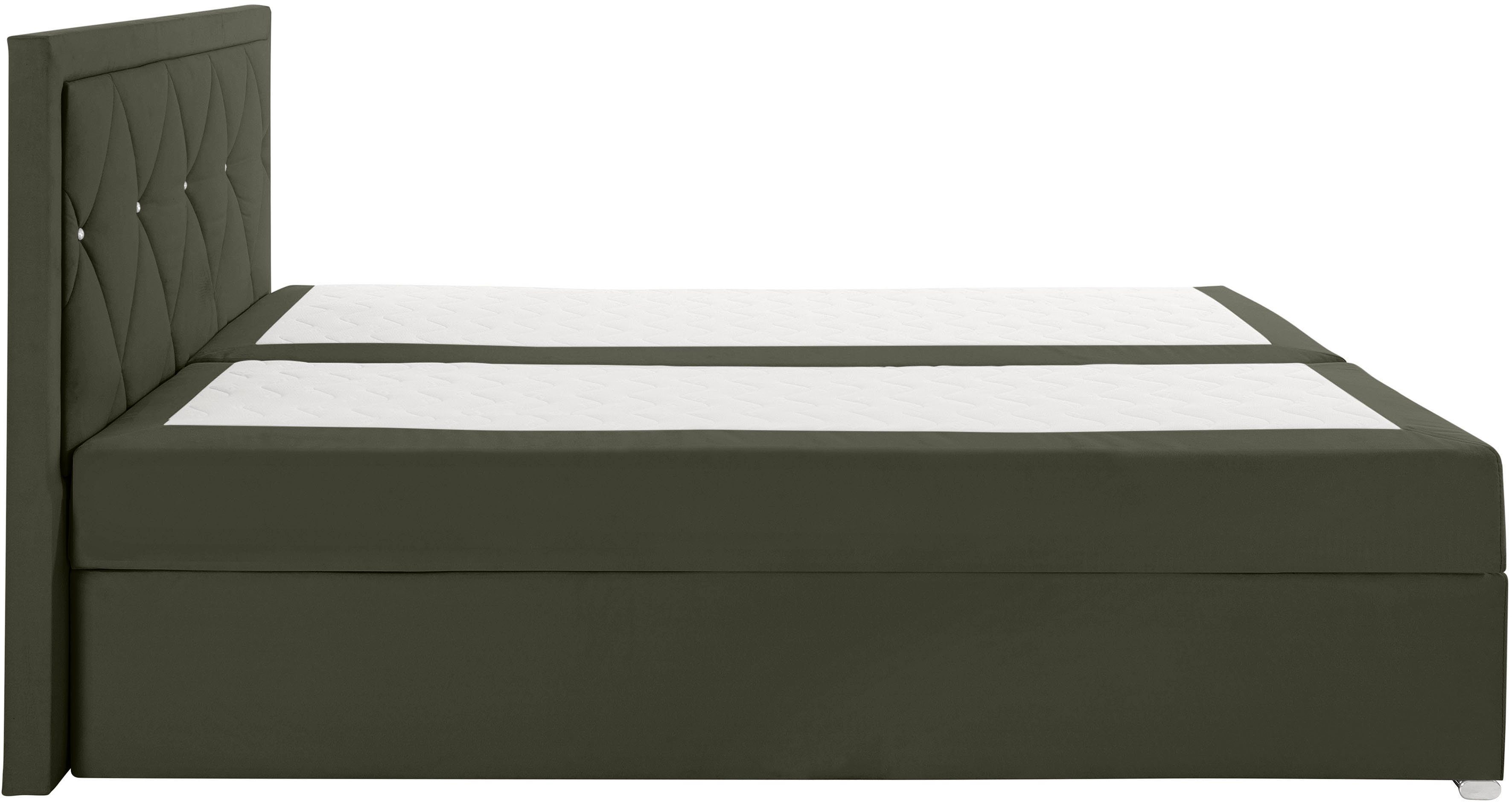 Leonique Boxspring Alfie, bestseller, optioneel met bedlade met strassteentjes in het hoofdbord, h2, h3 en h4 ter keuze