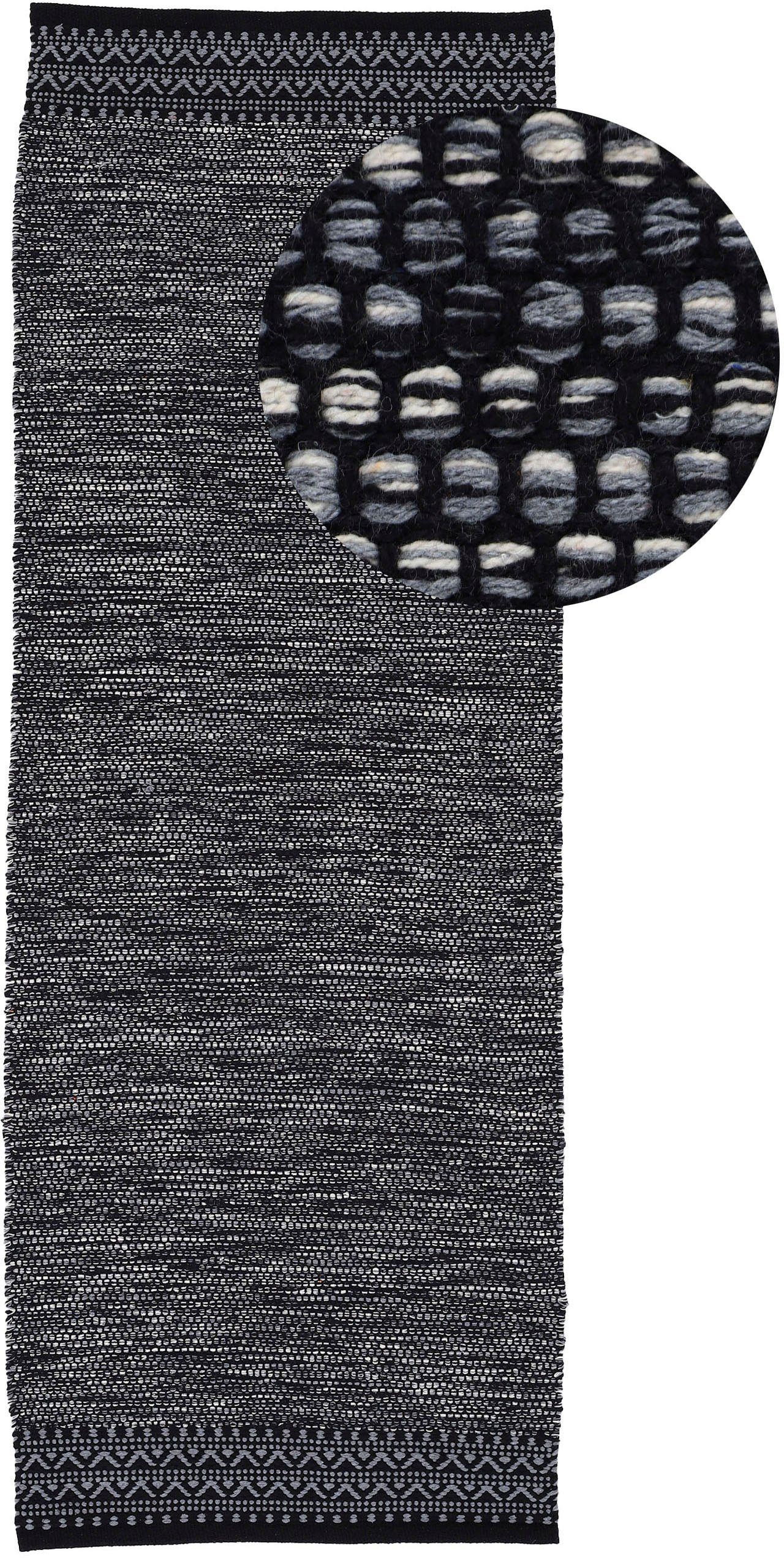 carpetfine Loper Kelim Mia Katoenen tweezijdig te gebruiken kleed lopers maat 75x240 cm zwart