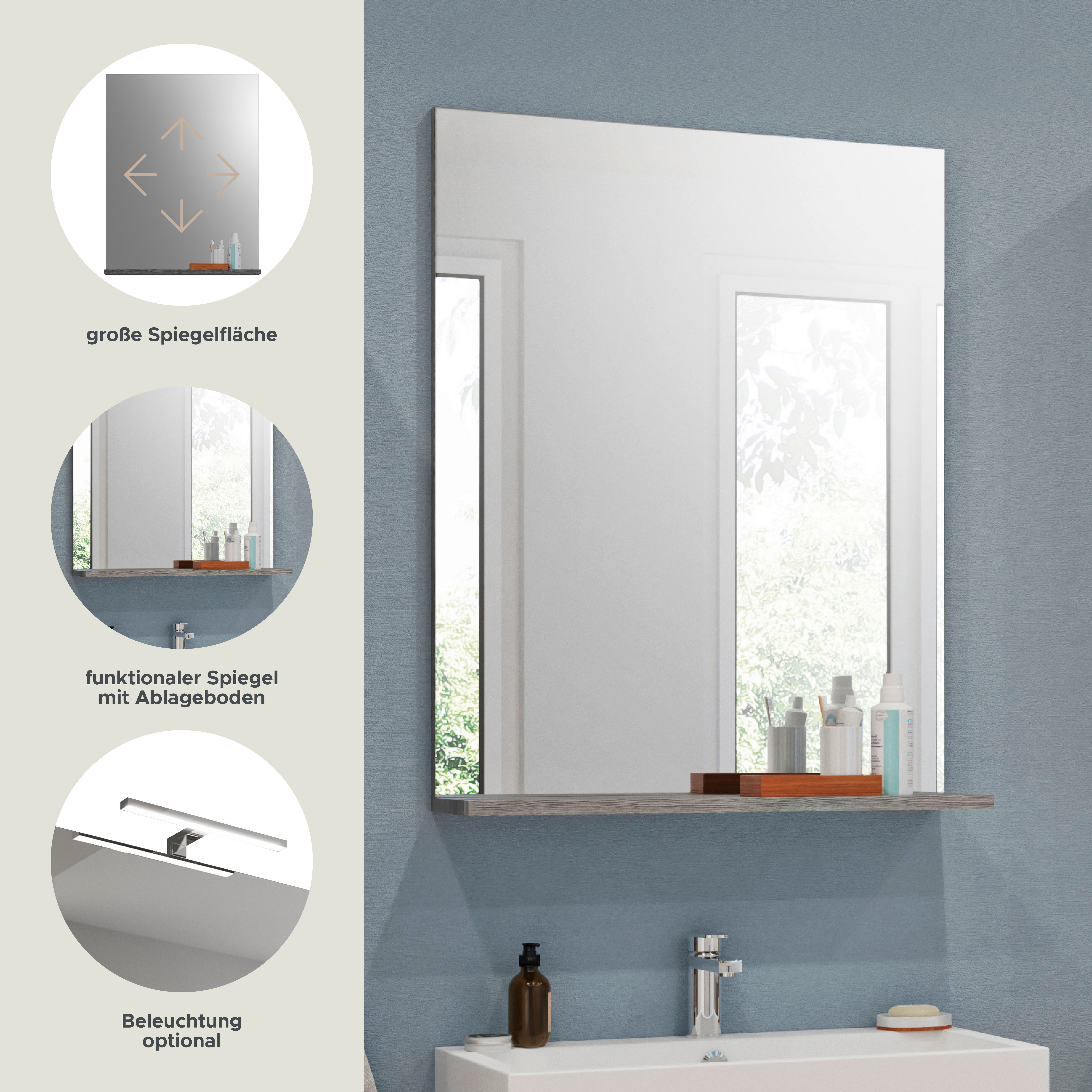 INOSIGN Badspiegel Siena, breedte 60 cm, 1 legplank, hoogwaardig spiegelglas in verschillende kleuren verkrijgbaar, badkamermeubels, spiegel, badkamer