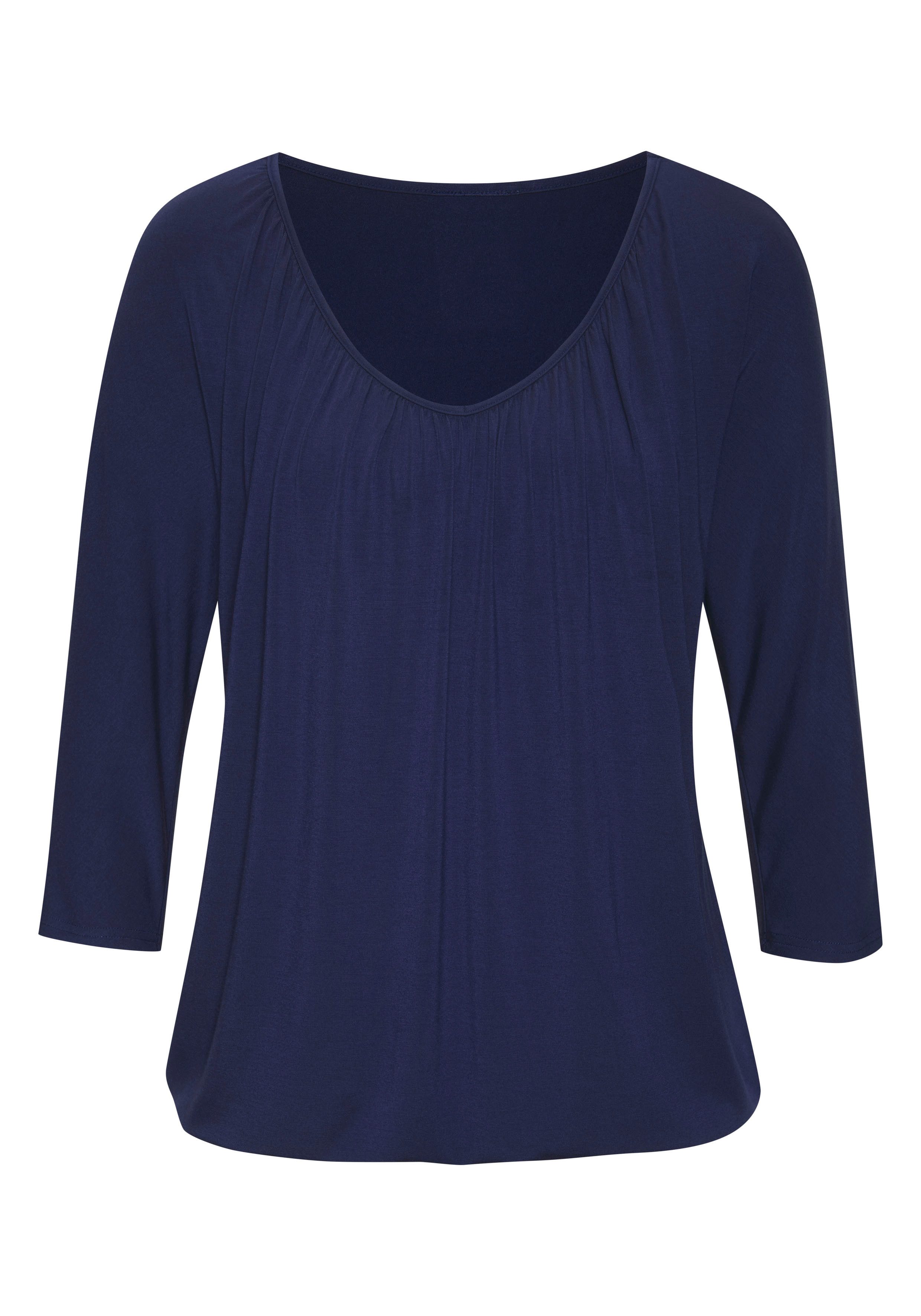 Lascana Shirt met 3 4 mouwen Met fijne plooien bij de hals (Set van 2)