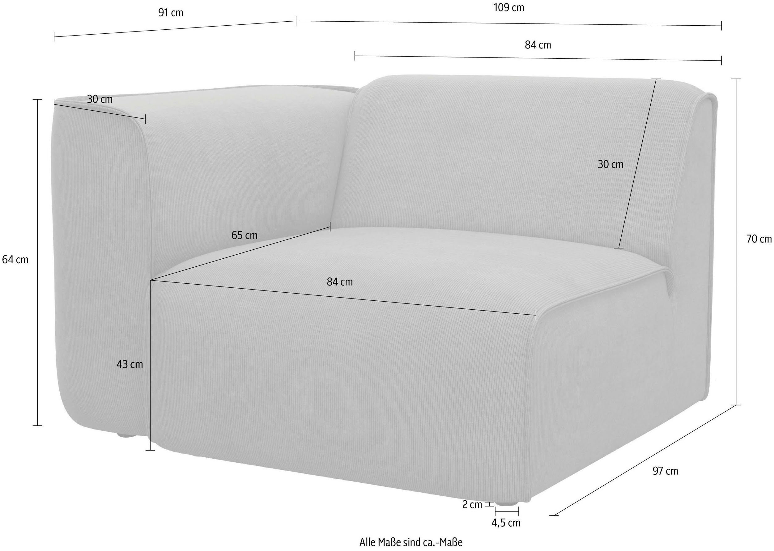 RAUM.ID Fauteuil Merid sofa-hoekelement, afmetingen B/D/H: 109/97/46 cm als module of apart te gebruiken, voor individuele samenstelling