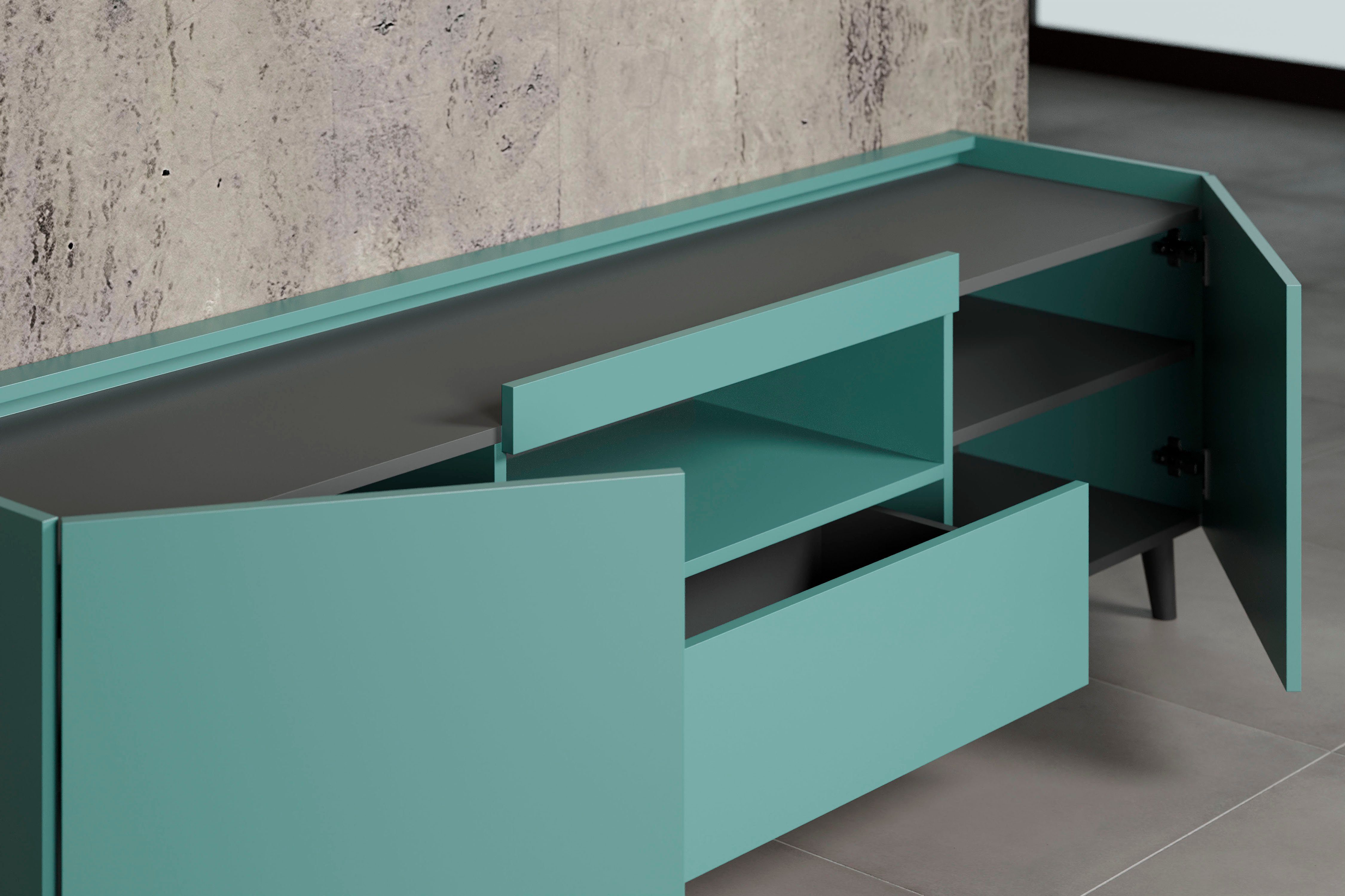 andas Tv-meubel Mikkeline mat, bxh: ca. 181 x 60 cm, tv-kast, blauw, turquoise (1 stuk)