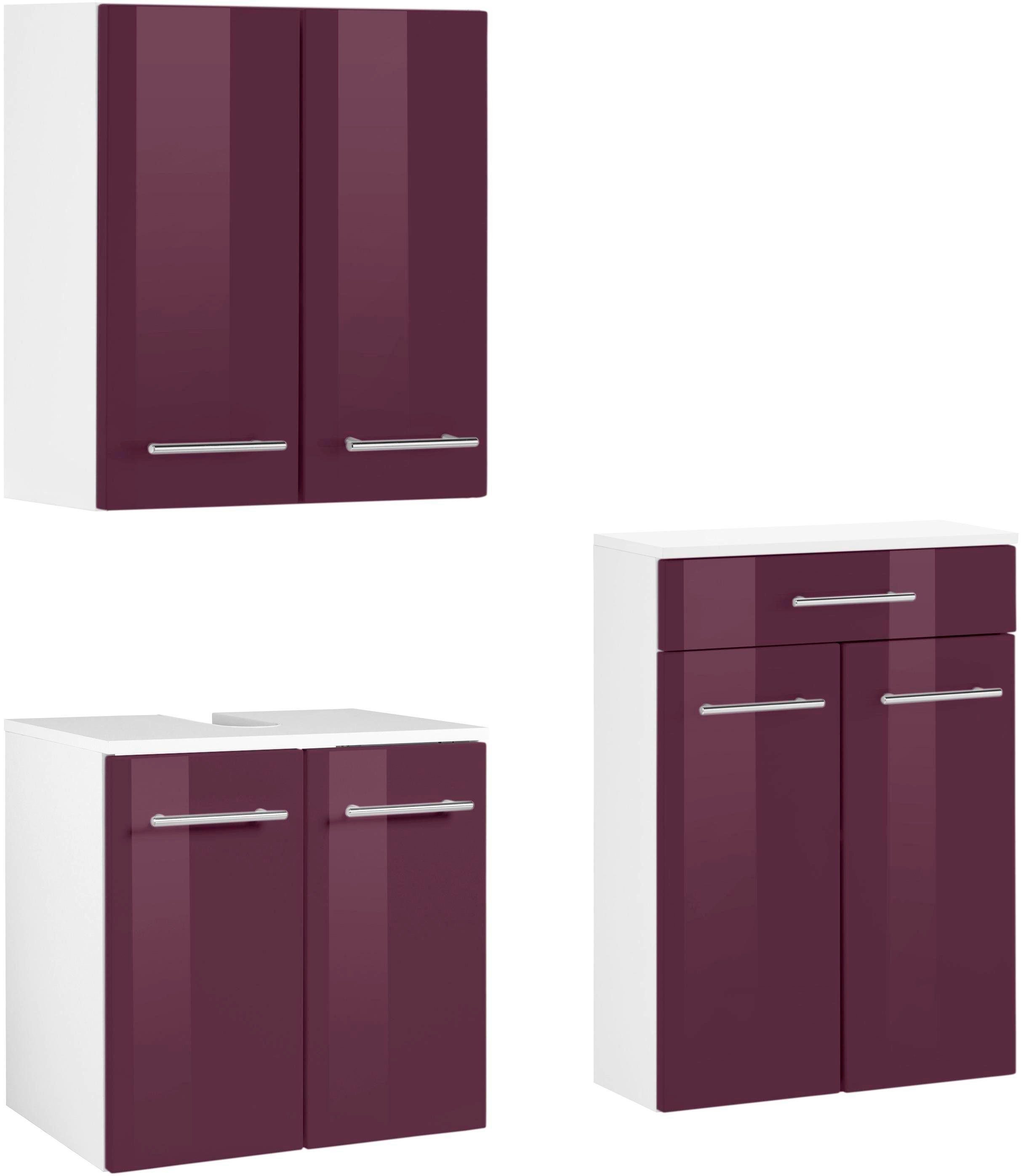 welltime Badkamerserie Venetië Wastafelonderkast (breedte 50 cm), hangend kastje, onderkast (3-delig) badmeubelsets paars