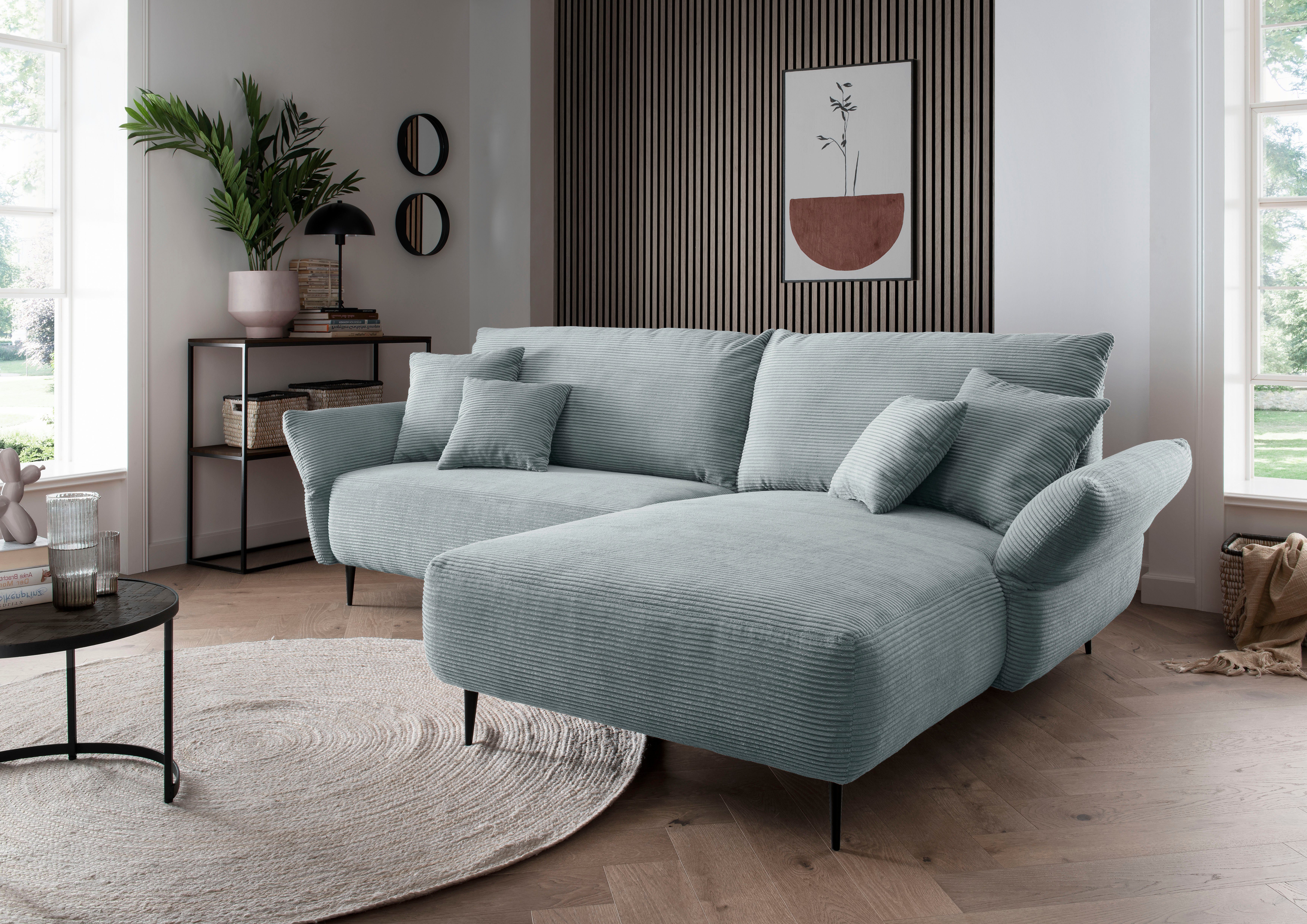 INOSIGN Hoekbank Amarena L-vorm inclusief verstelbare armleuning, 4 sierkussens gratis blauw, hoekbanken, Recamiere rechts
