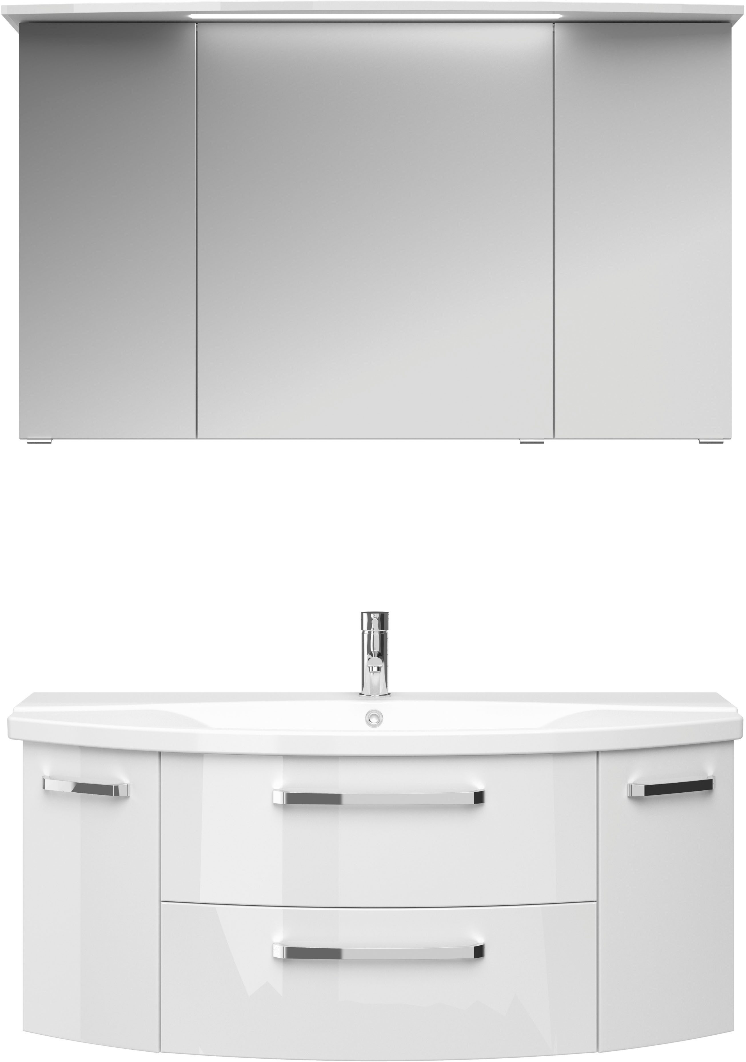 Saphir Badmeubelset Serie 4010 2-delig keramische wastafel met LED-spiegelkast Badkamer set 122 cm breed, incl. deurdemper, 5 deuren, 2 lades (set)
