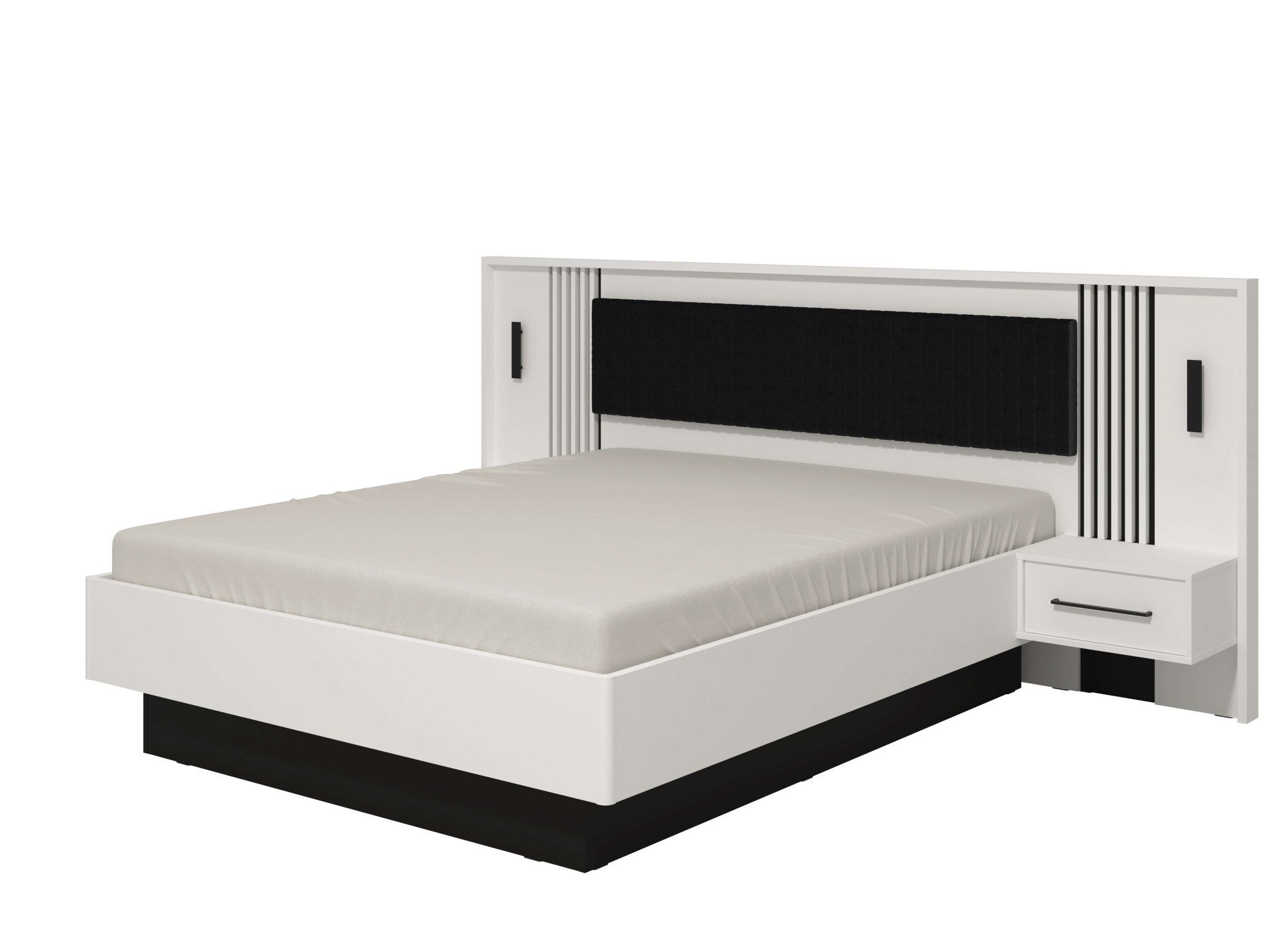 INOSIGN Bedframe Ascalon, ligoppervlak 160x200cm, gepolsterde rugleuning Bedopstelling met 2 wandpanelen incl. nachttafels, 3D-look door lamellen